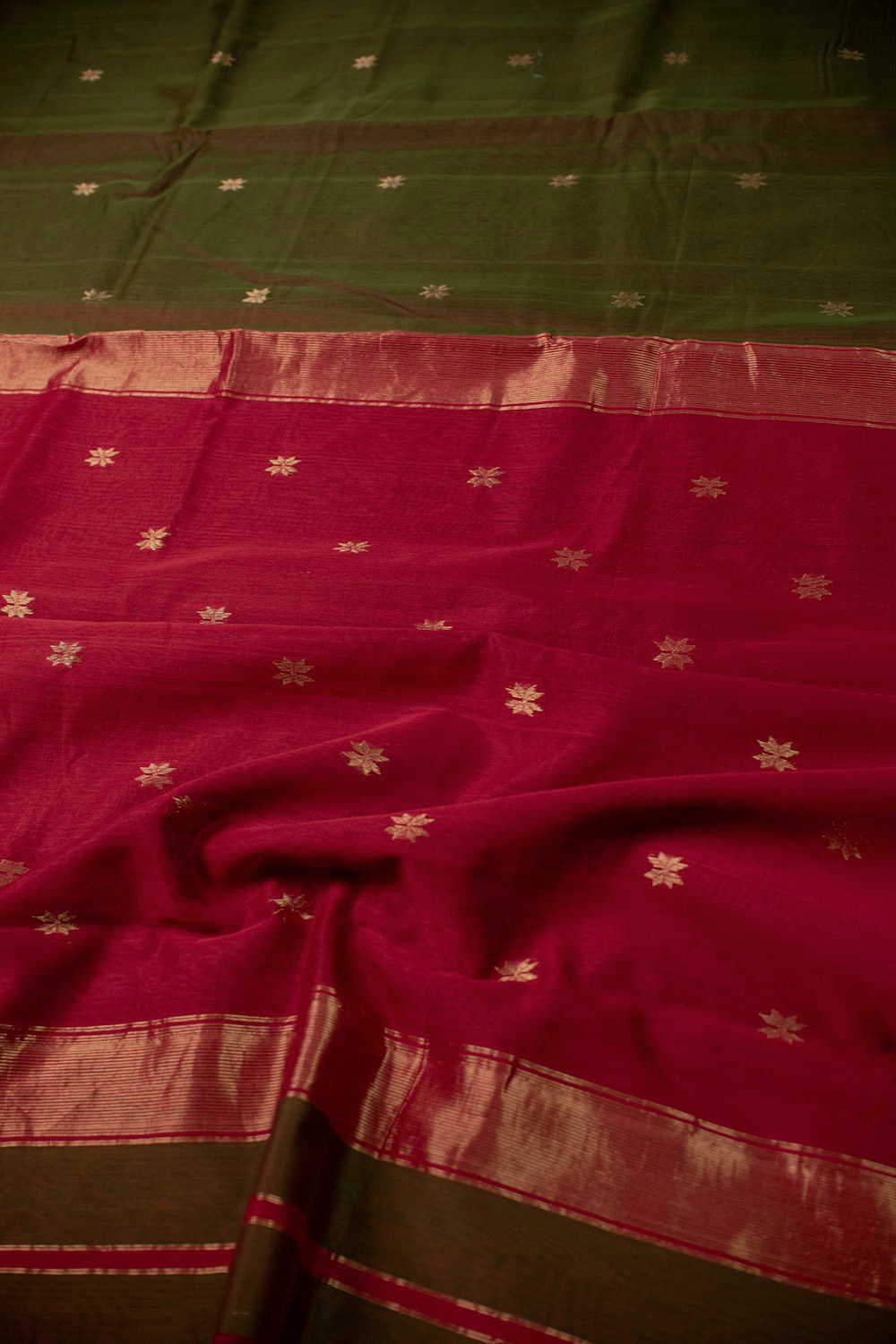 Star Butti - Green Maheshwari Silk Cotton Saree - Image 3