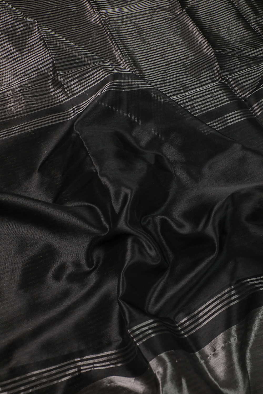 Black & Silver Stripe Maheshwari Silk Cotton Saree - Image 3