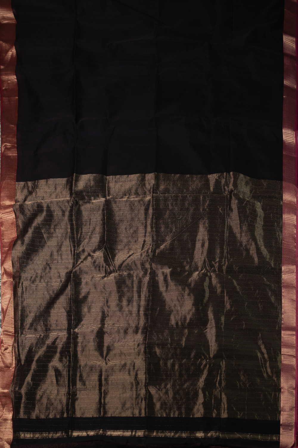 Zari Border - Pitch Black Maheshwari Silk Cotton saree - Image 2