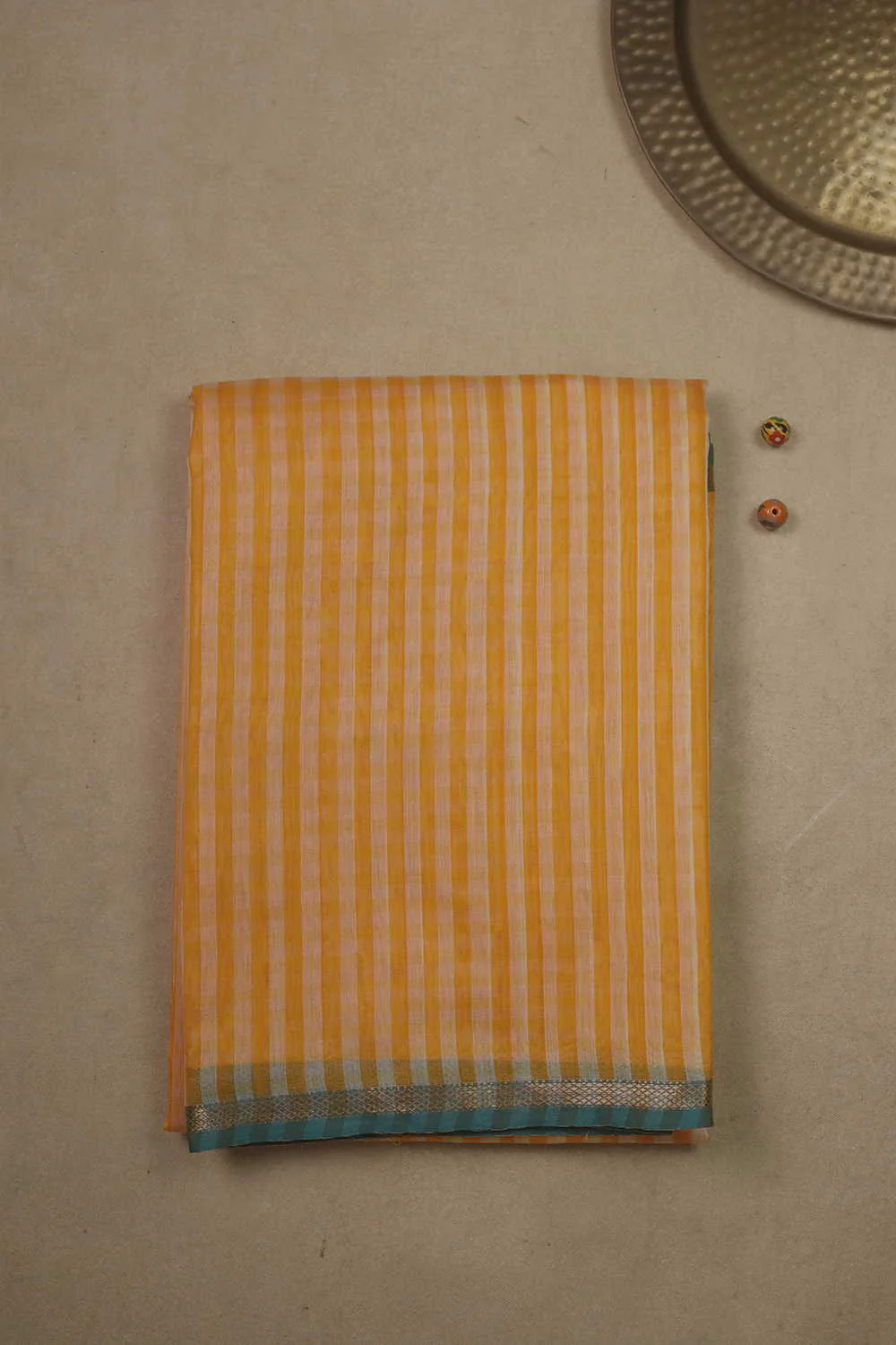Yellow & Cream Checks Maheshwari Silk Cotton saree