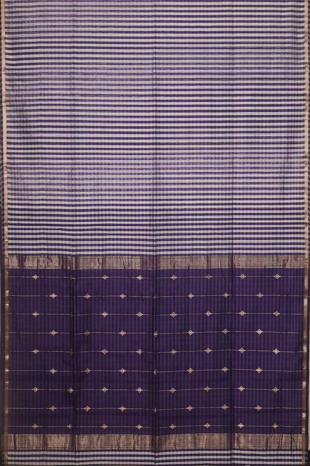 Purple & Cream Checks Maheshwari Silk Cotton saree - Image 2