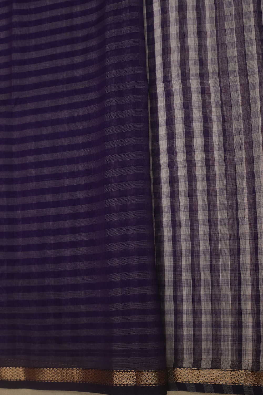 Purple & Cream Checks Maheshwari Silk Cotton saree - Image 4