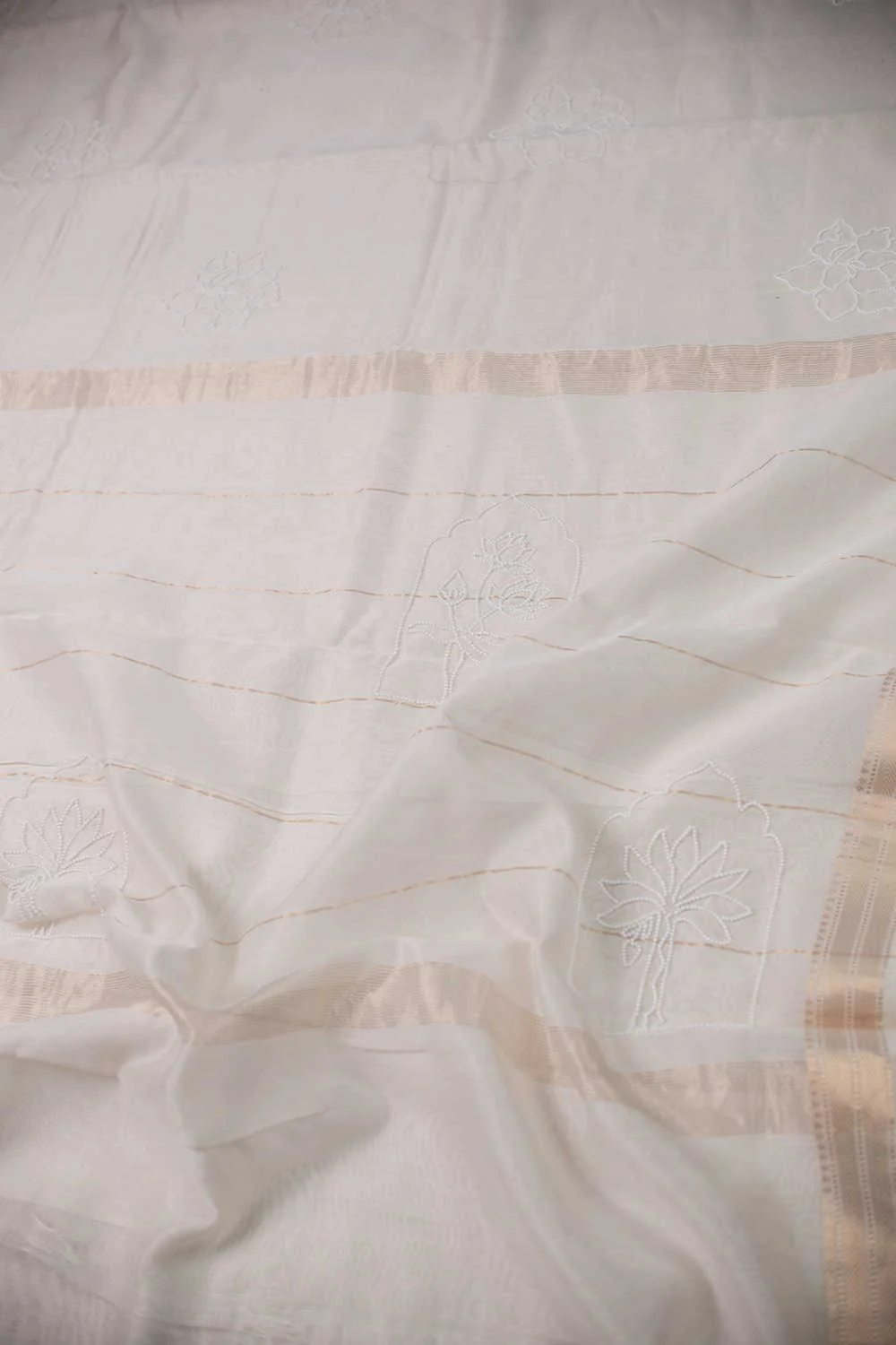 Pearl Embroidered Chanderi Silk Cotton saree - Image 3