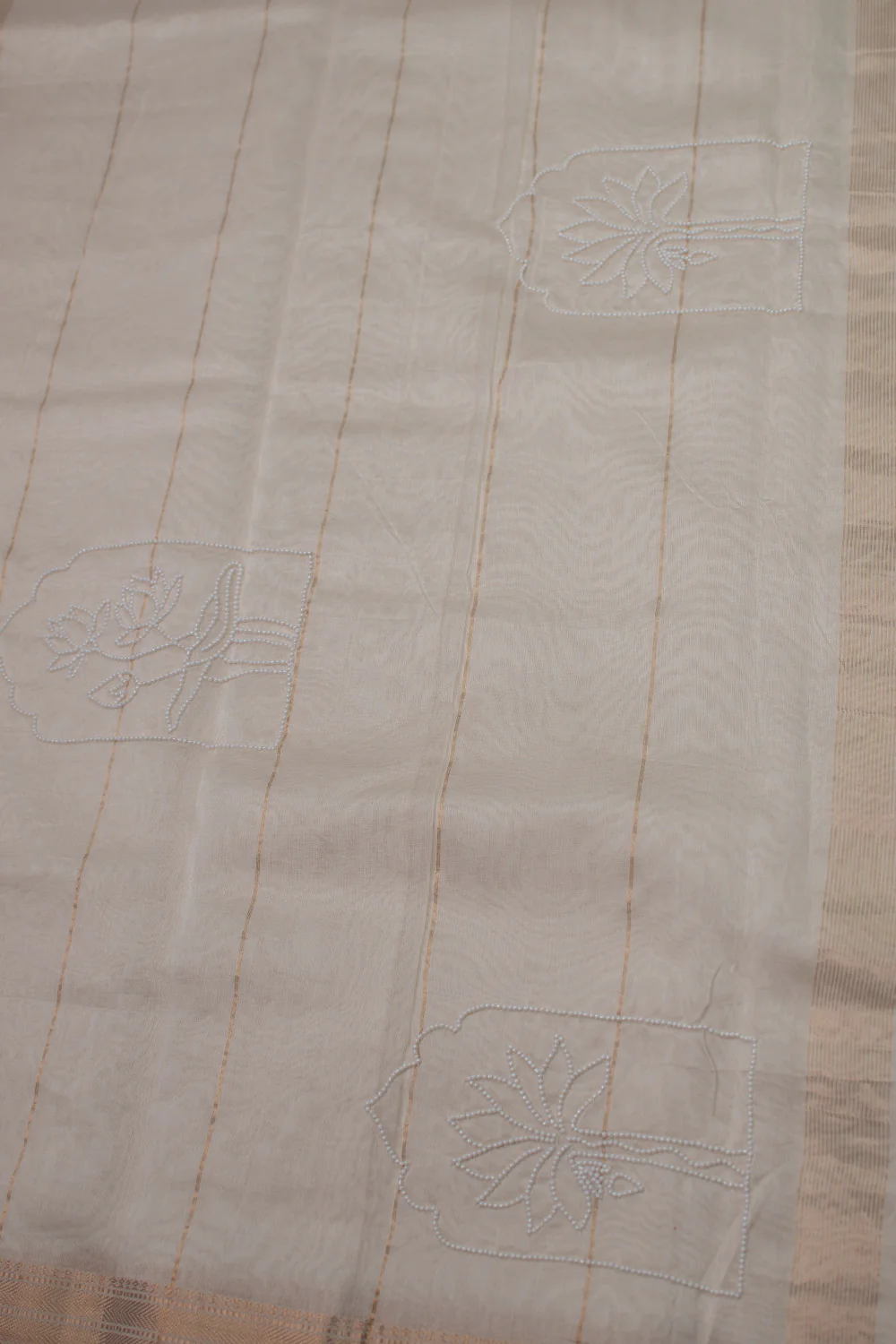 Pearl Embroidered Chanderi Silk Cotton saree - Image 5