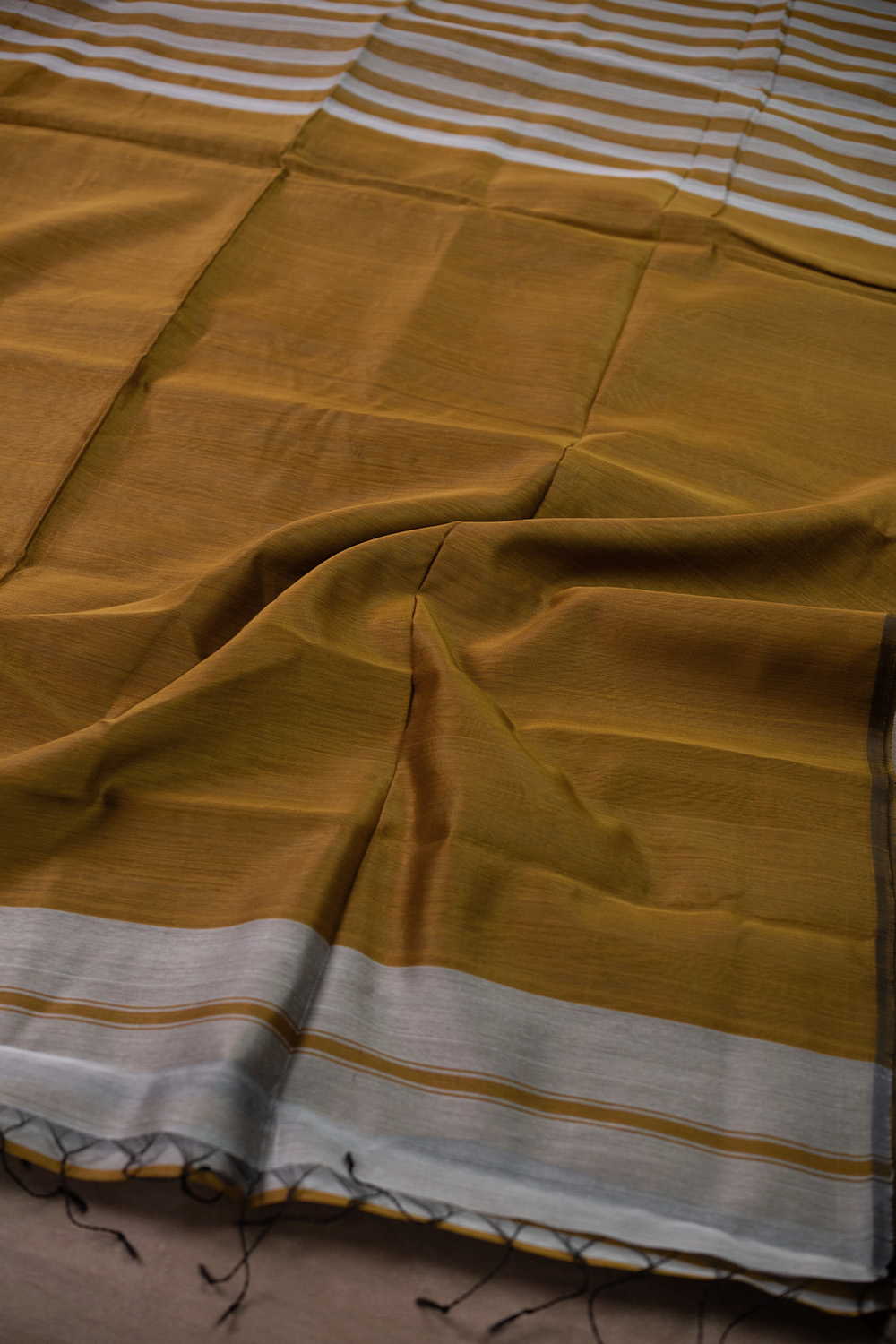 Stripe Mustard Maheshwari Silk Cotton saree - Image 3