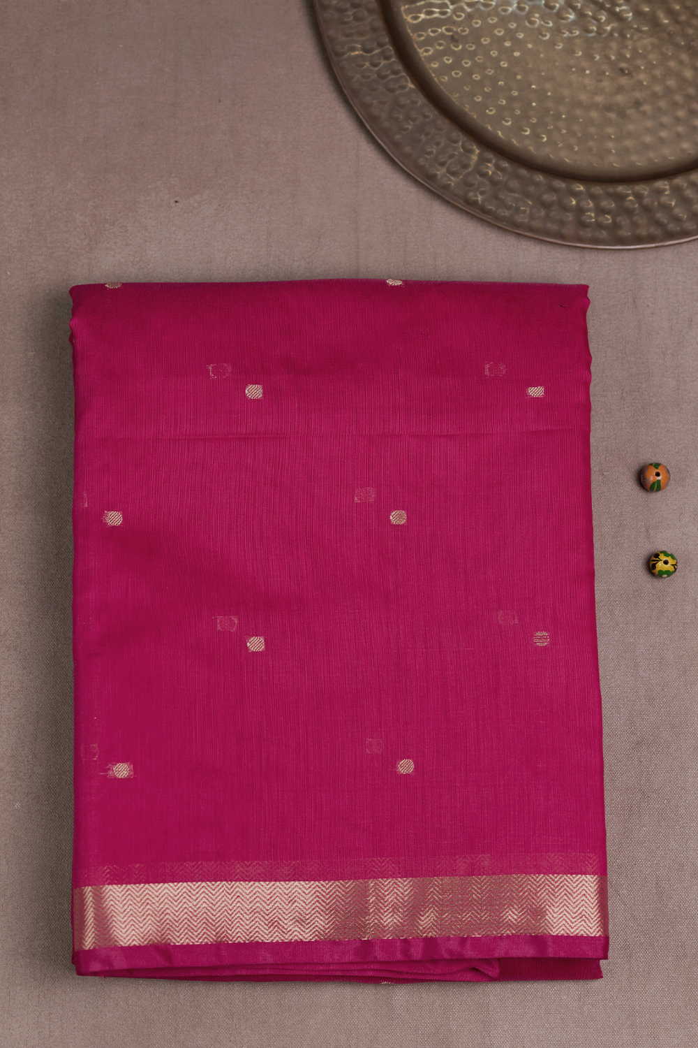 Royal Pink with Zari Butti Maheshwari Silk Cotton saree