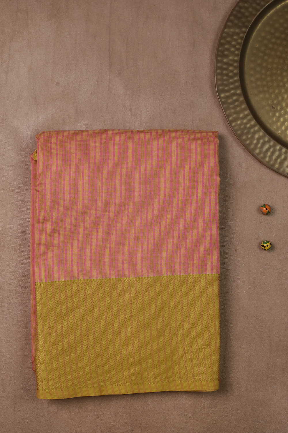 Pink Checks with Yellow Border Maheshwari Saree
