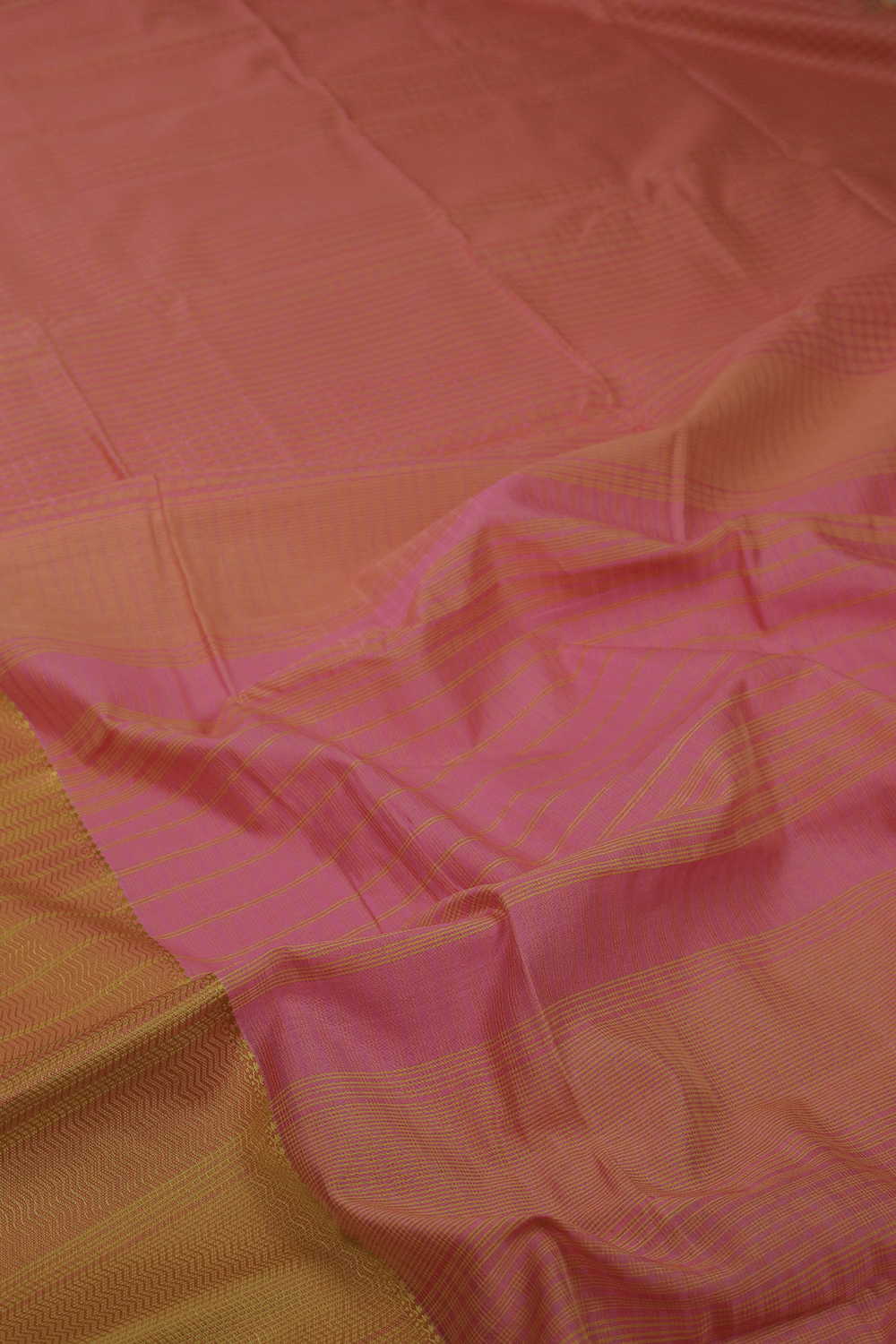 Pink Checks with Yellow Border Maheshwari Saree - Image 3