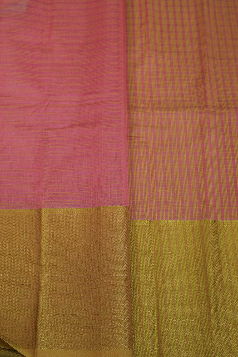 Pink Checks with Yellow Border Maheshwari Saree - Image 4