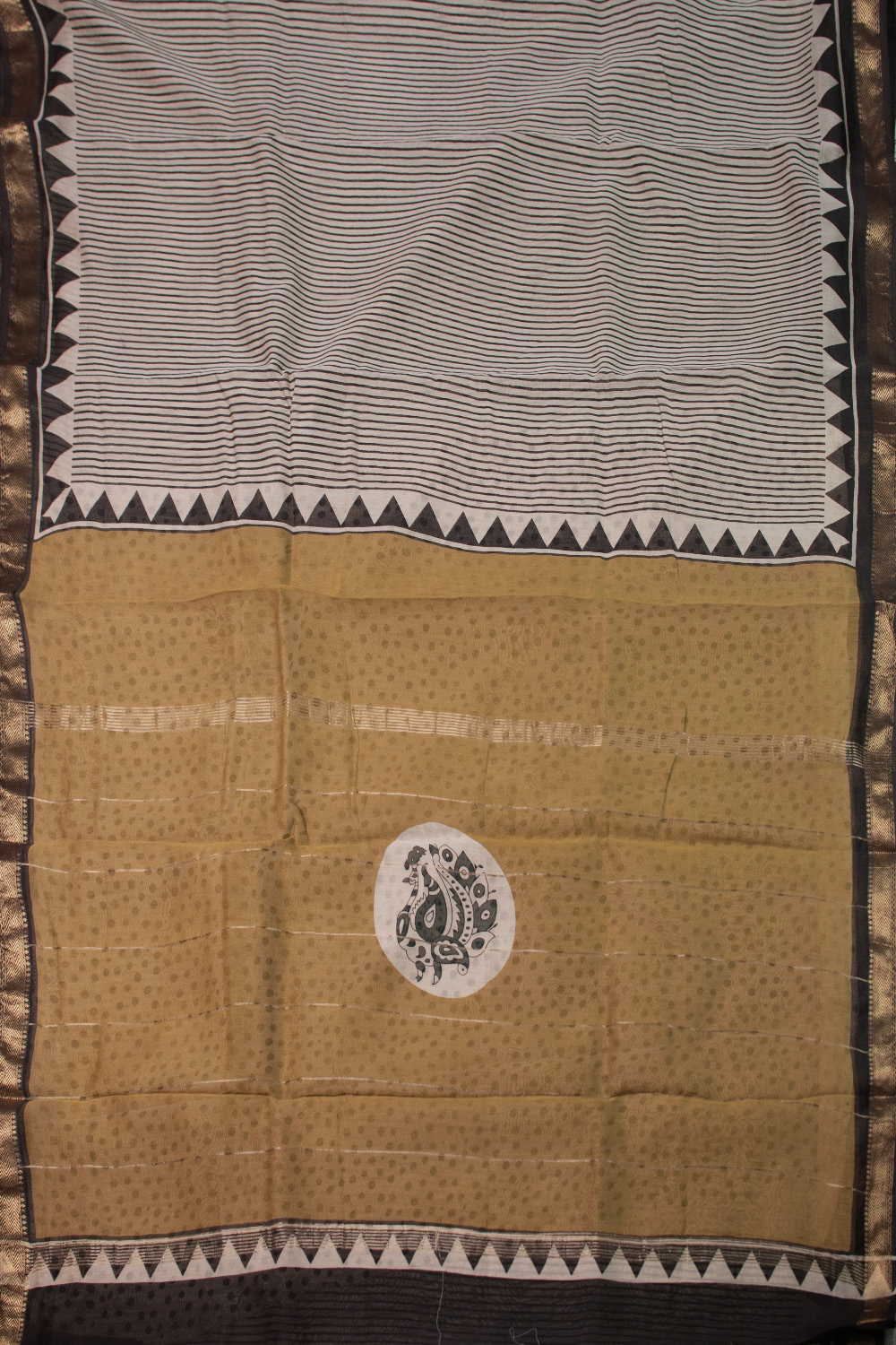 Cream - Vertical Stripes Maheshwari Silk Cotton saree - Image 2