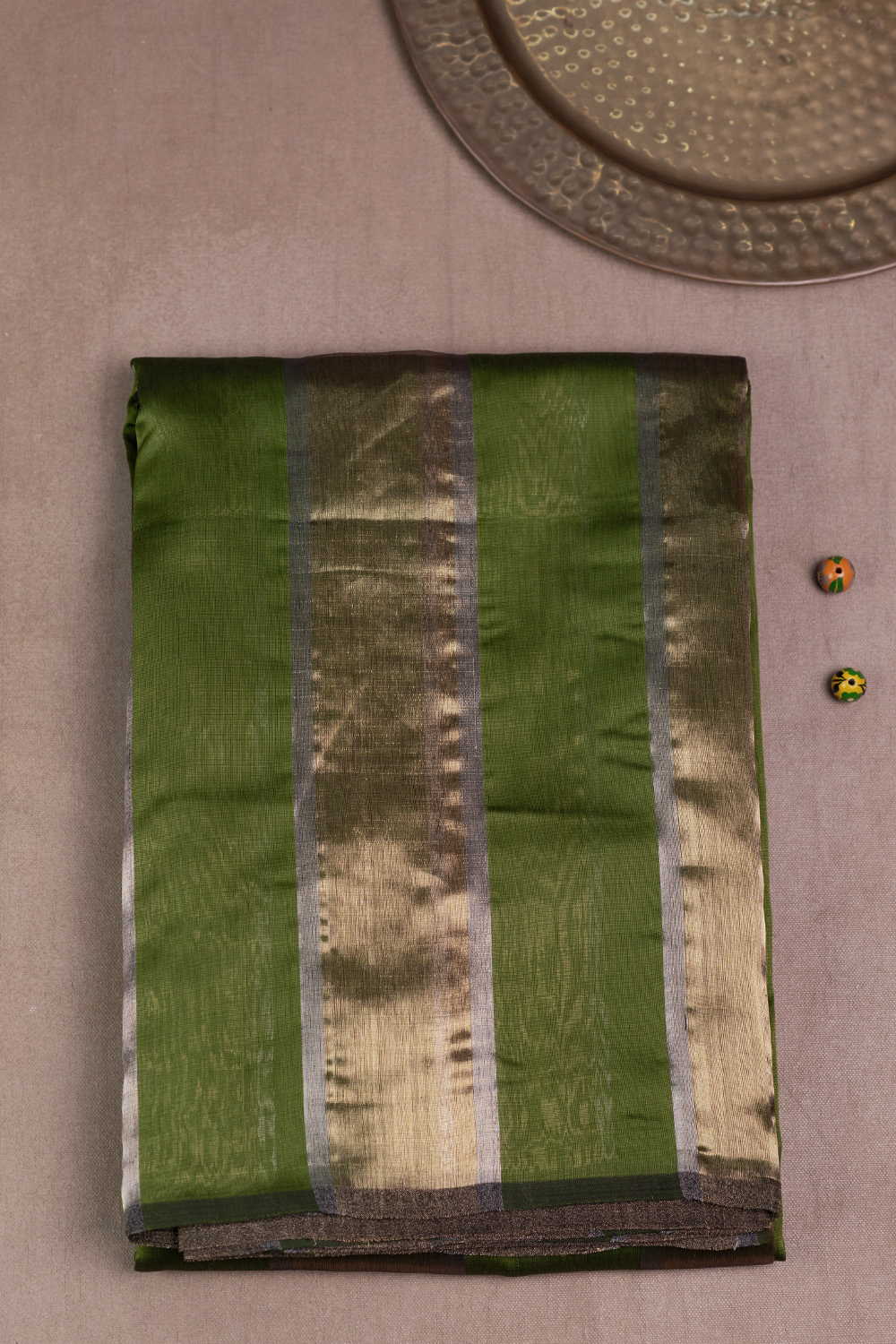 Green with Gold Maheshwari Silk Cotton saree