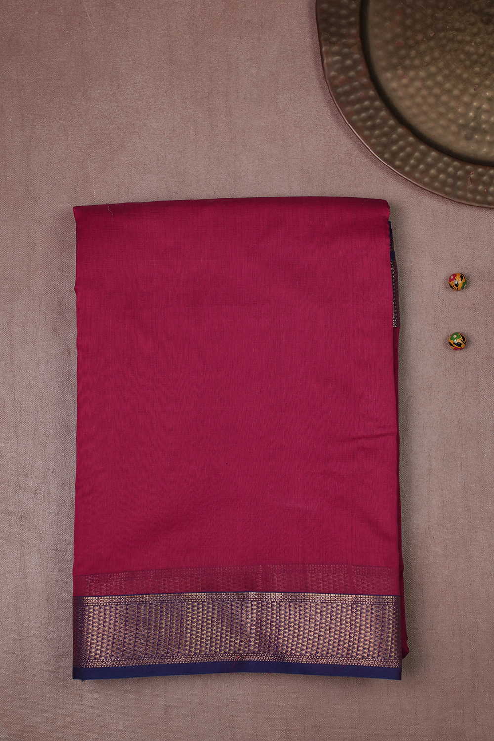Deep Pink with Zari Border Maheshwari Silk Cotton saree