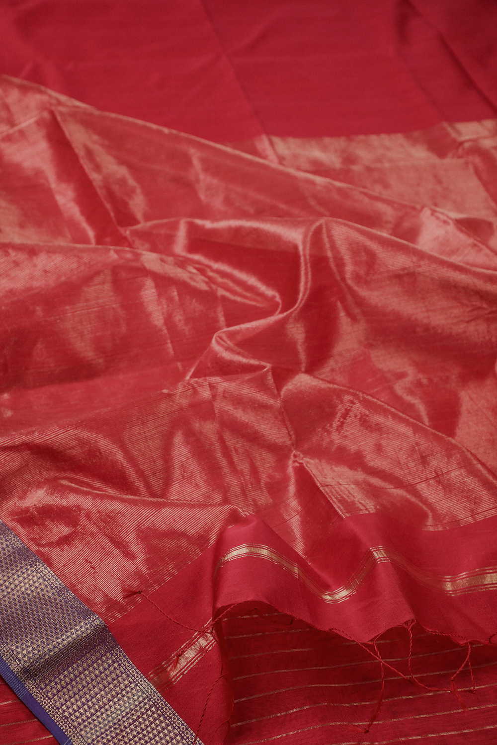 Candy Red Maheshwari Silk Cotton saree - Image 3