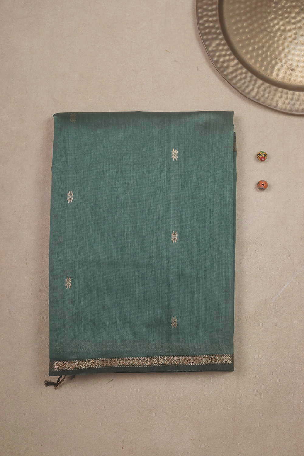 Sage Green with Zari Butta Maheshwari Silk Cotton saree