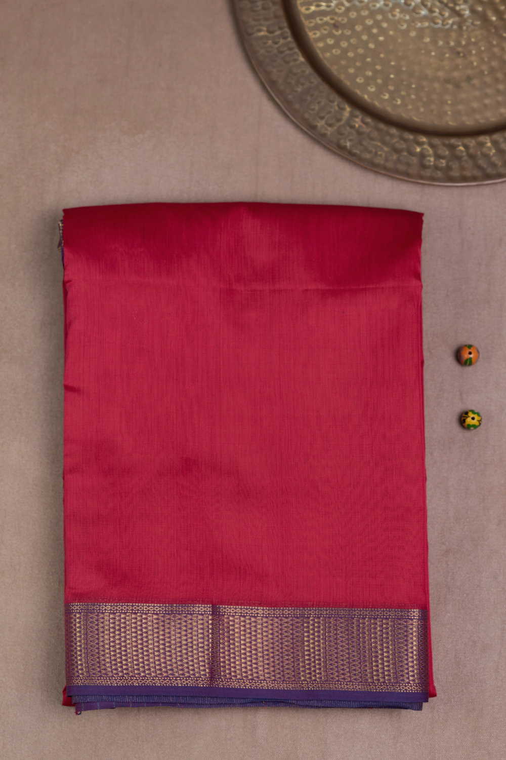 Pink with Purple Zari Border Maheshwari Silk Cotton saree