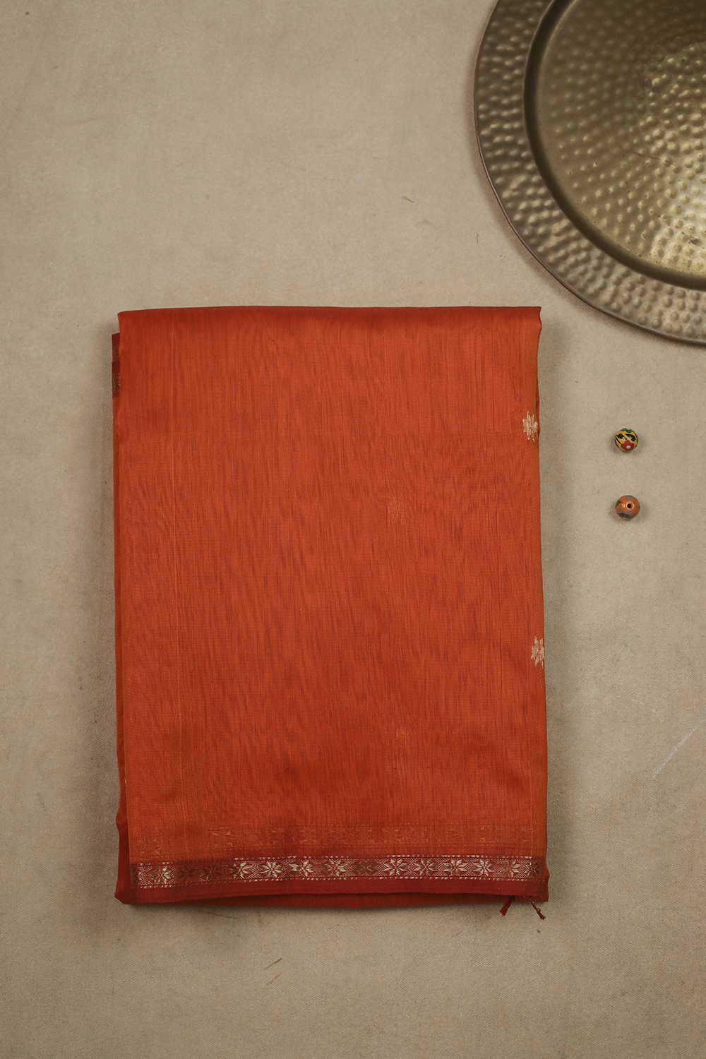 Dark Orange with Zari Butti Maheshwari Silk Cotton saree