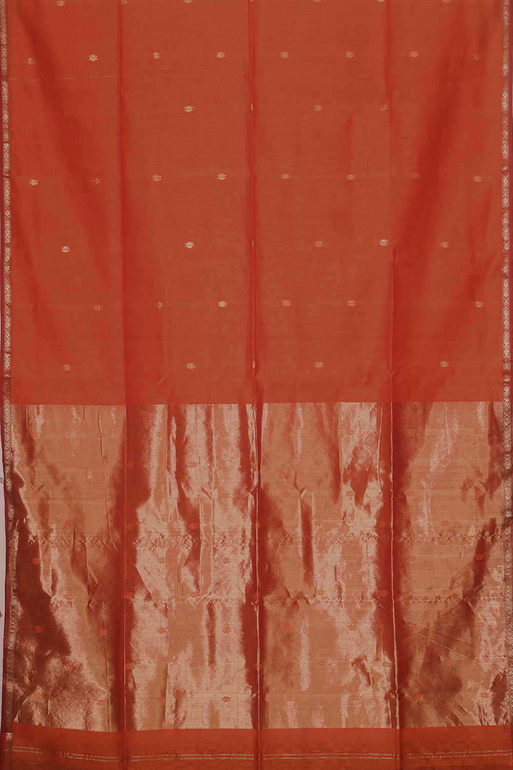 Dark Orange with Zari Butti Maheshwari Silk Cotton saree - Image 2