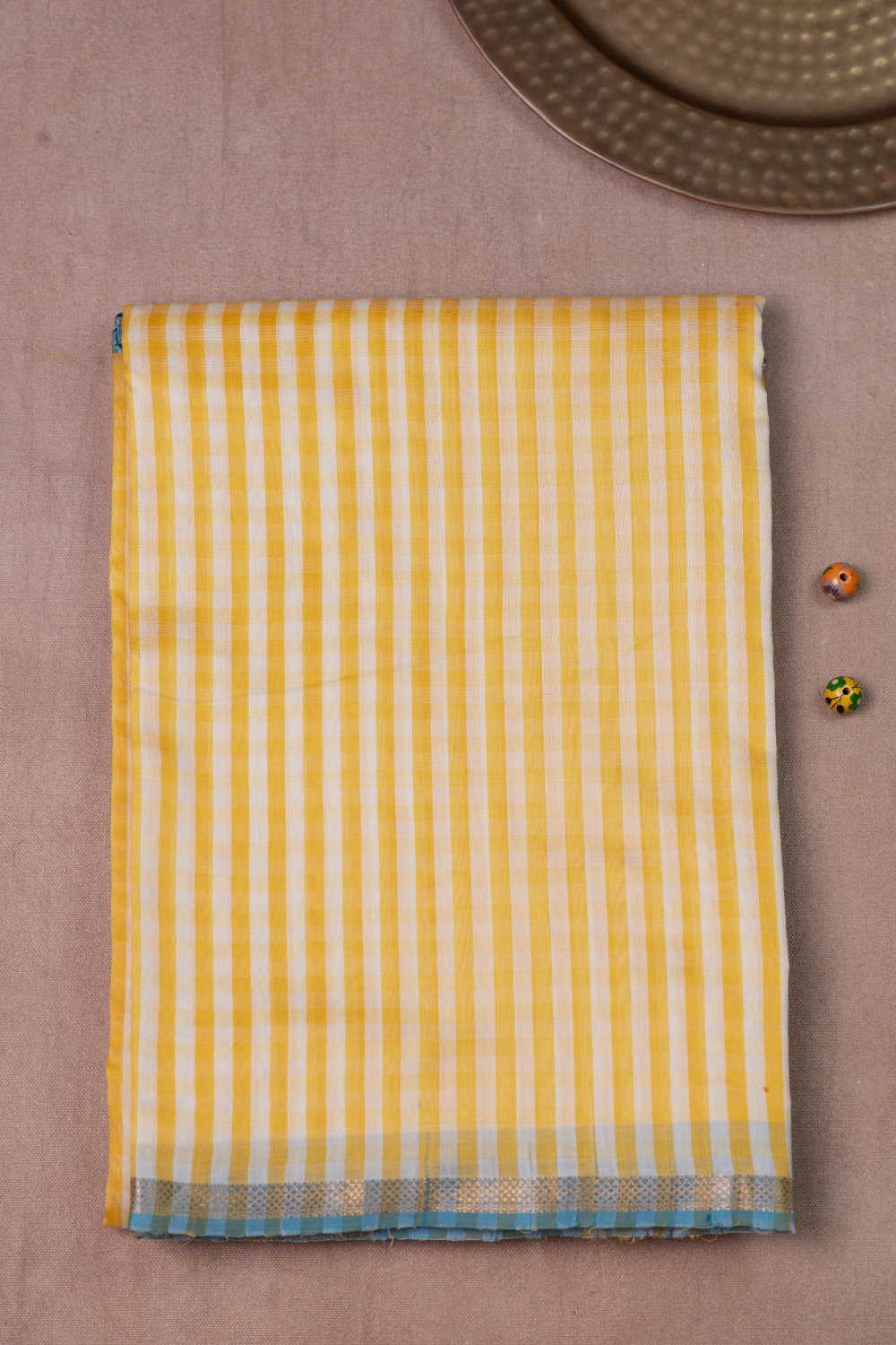 Yellow Checks Maheshwari Silk Cotton saree