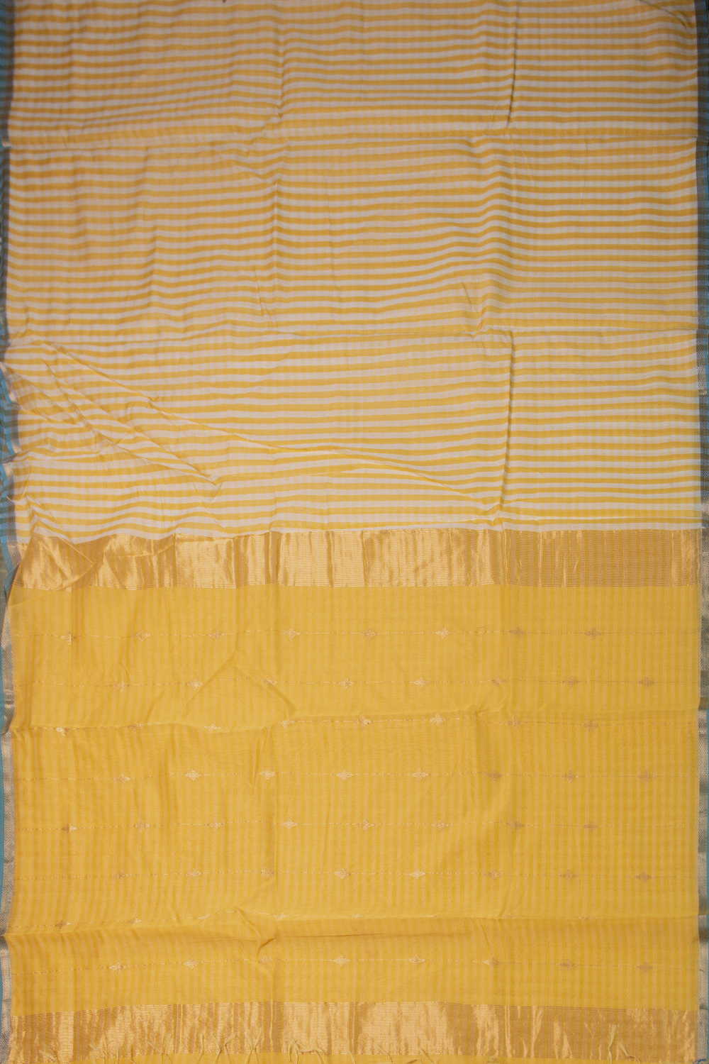 Yellow Checks Maheshwari Silk Cotton saree - Image 2