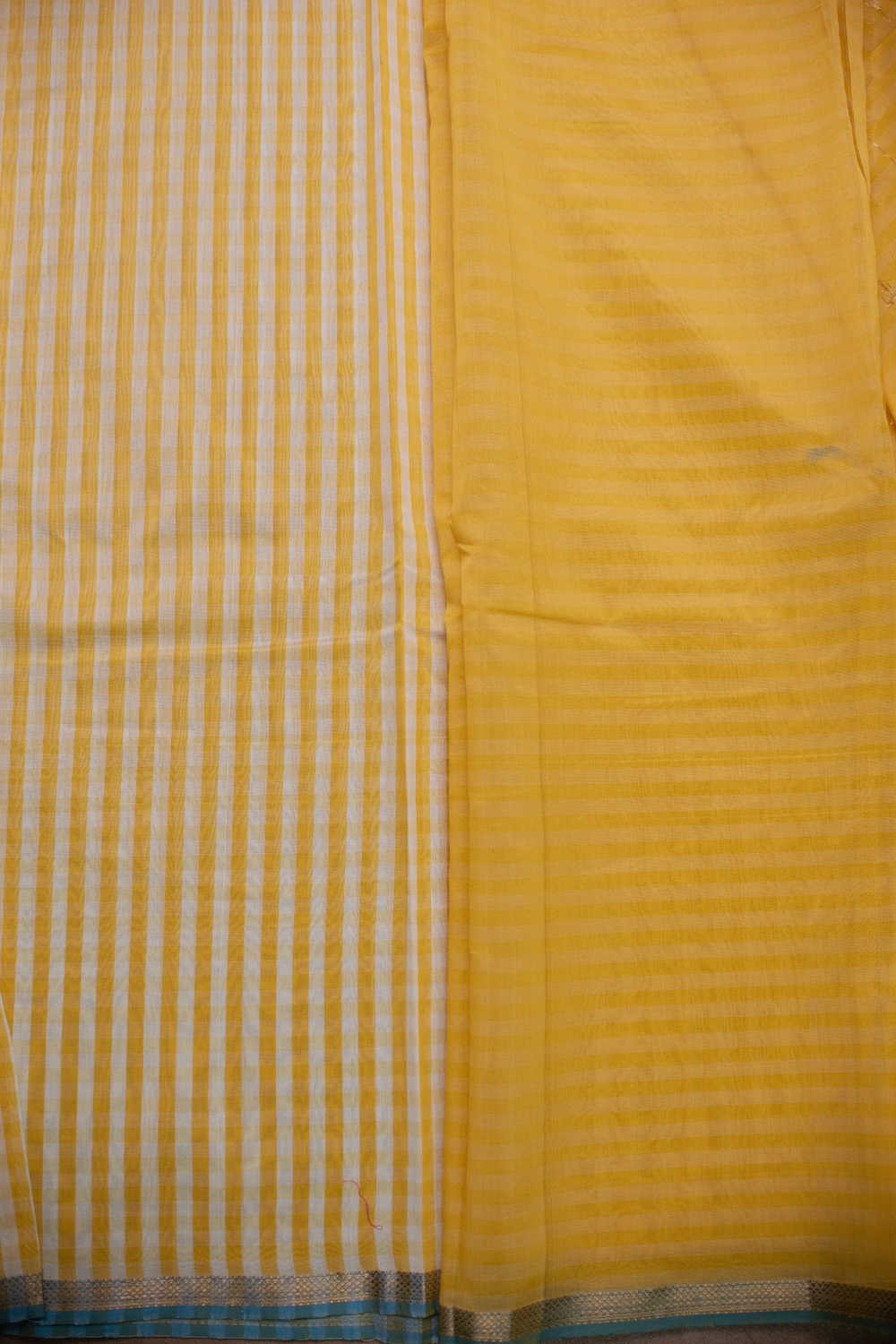 Yellow Checks Maheshwari Silk Cotton saree - Image 4