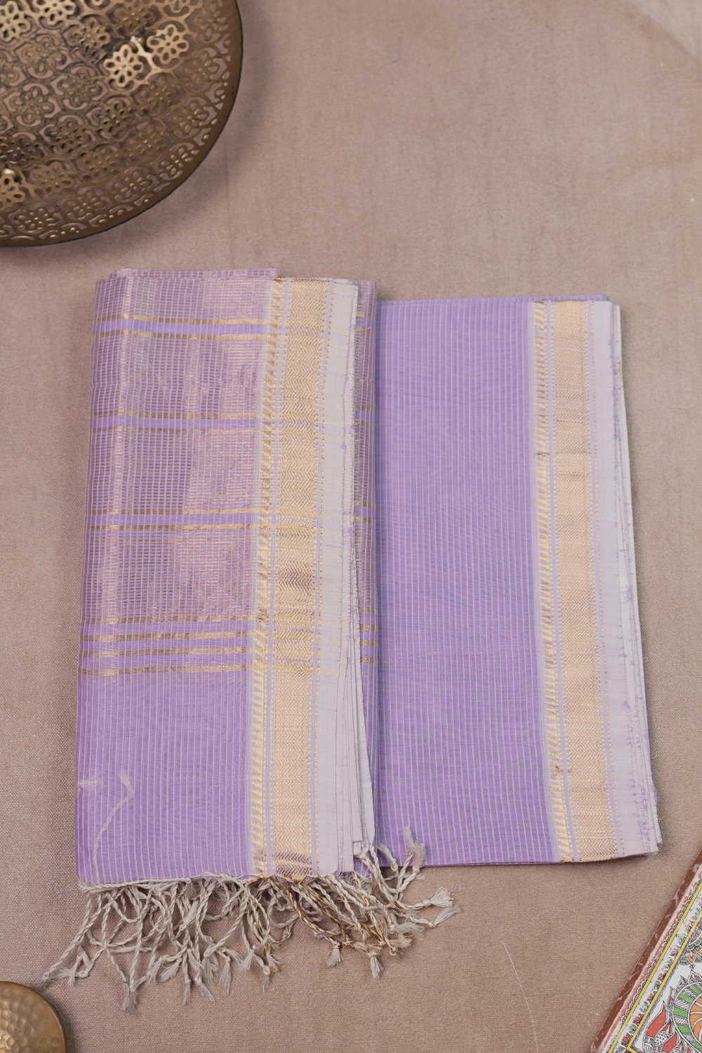 Iris Purple Maheshwari Silk Cotton Top & Dupatta