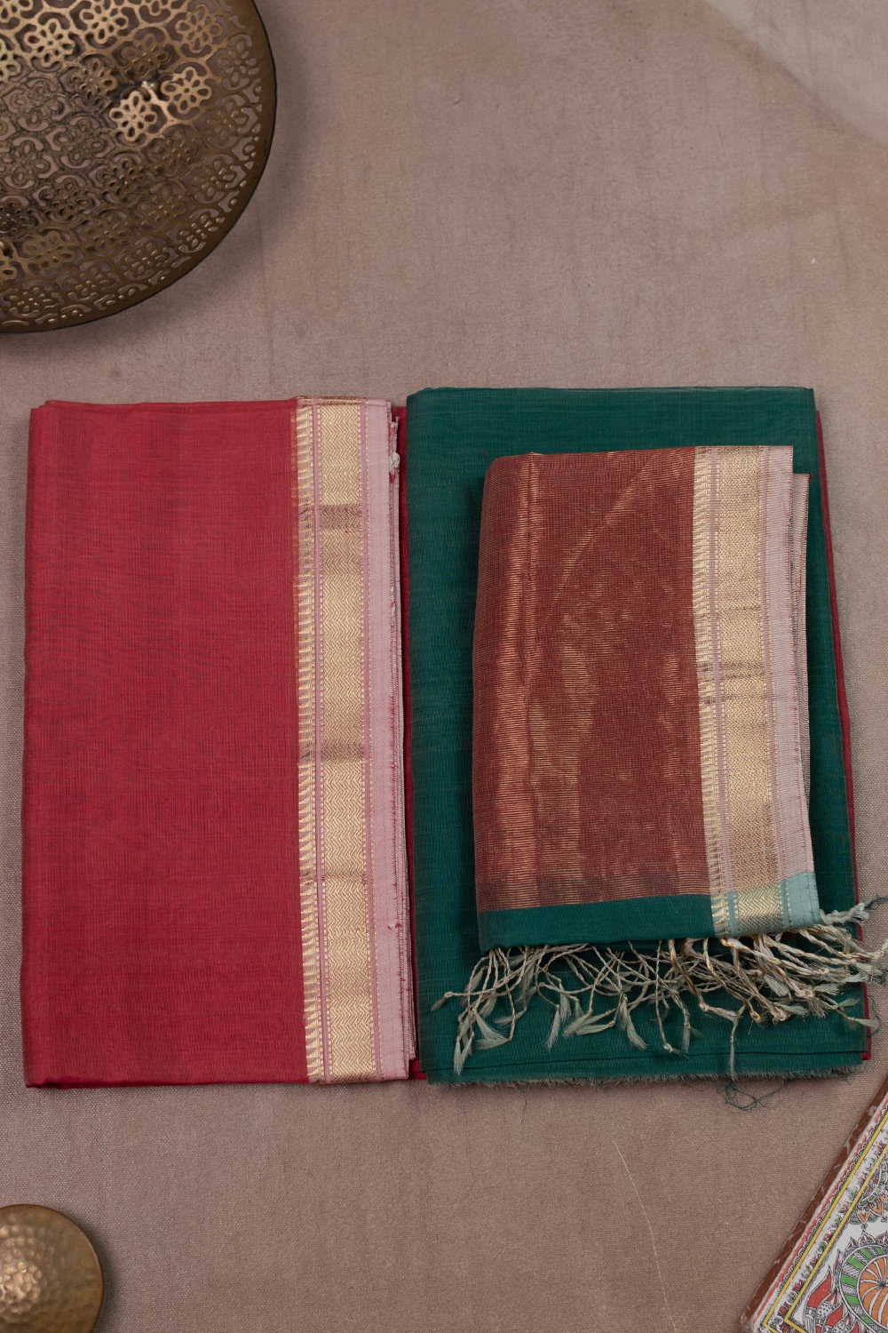 Reddish Pink Maheshwari Silk Cotton Full Suit