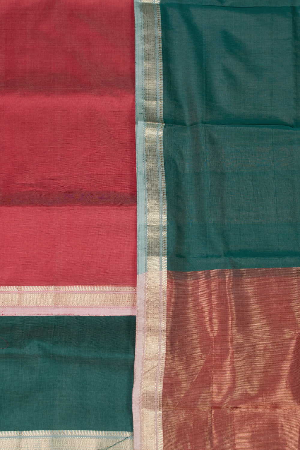 Reddish Pink Maheshwari Silk Cotton Full Suit - Image 3