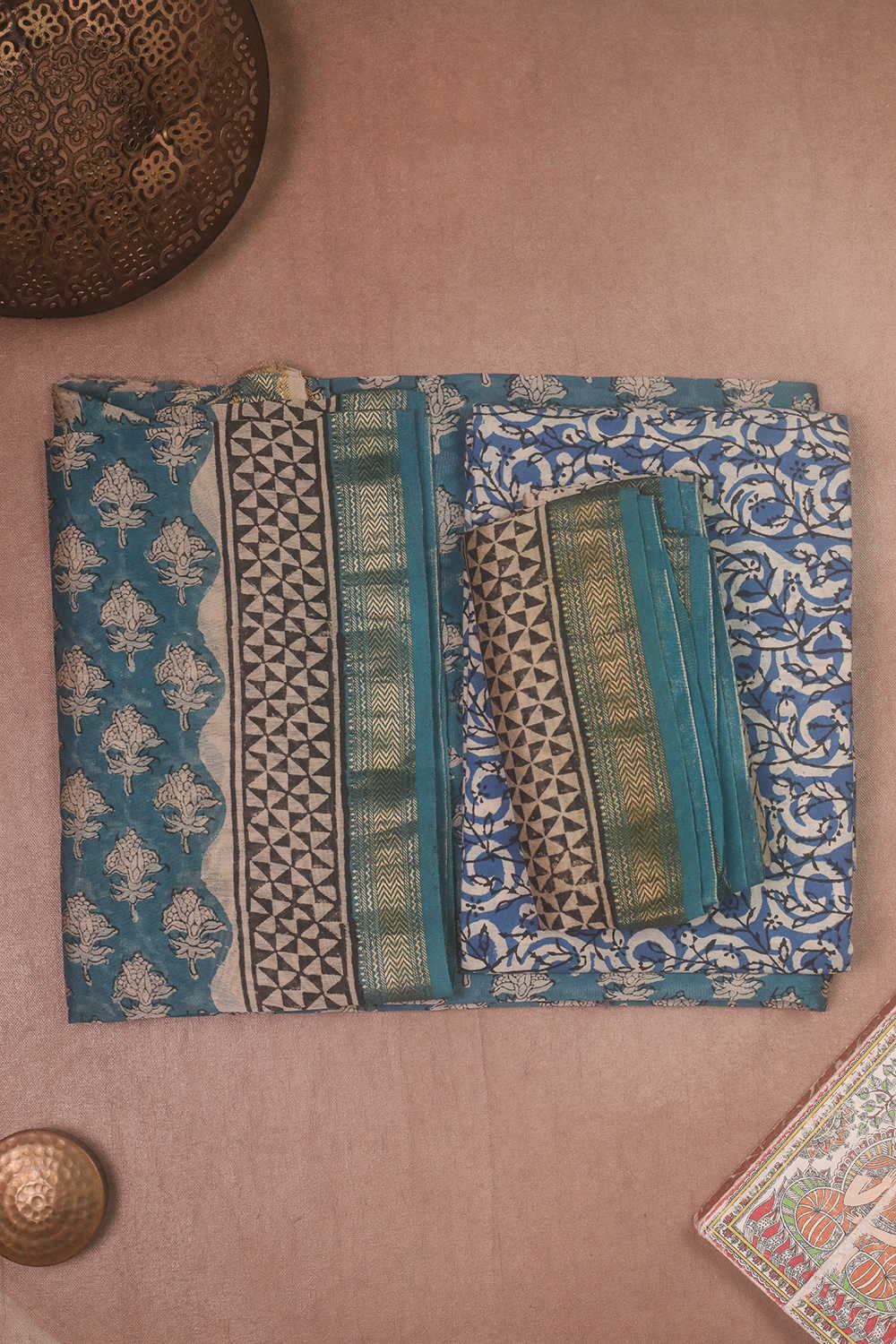 Blue with Buttas Maheshwari Silk Cotton Suit