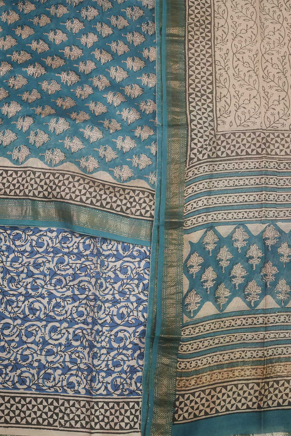 Blue with Buttas Maheshwari Silk Cotton Suit - Image 3