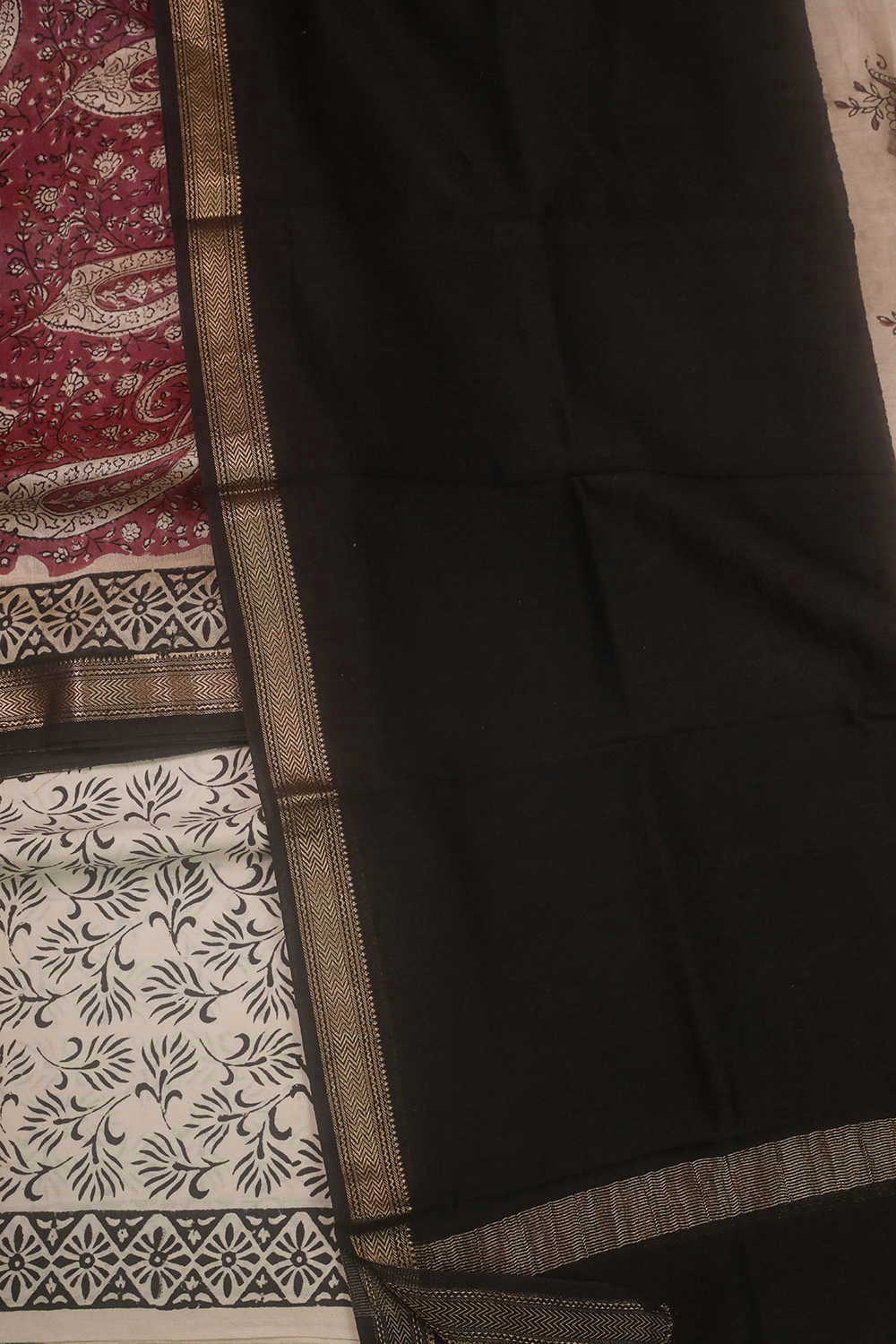 Paisley Floral Maheshwari Silk Cotton Suit - Image 3