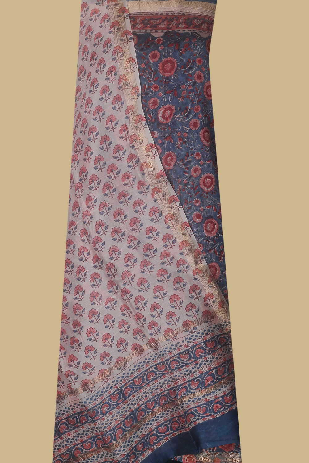 Floral Garden - Blue Maheshwari Silk Cotton Suit