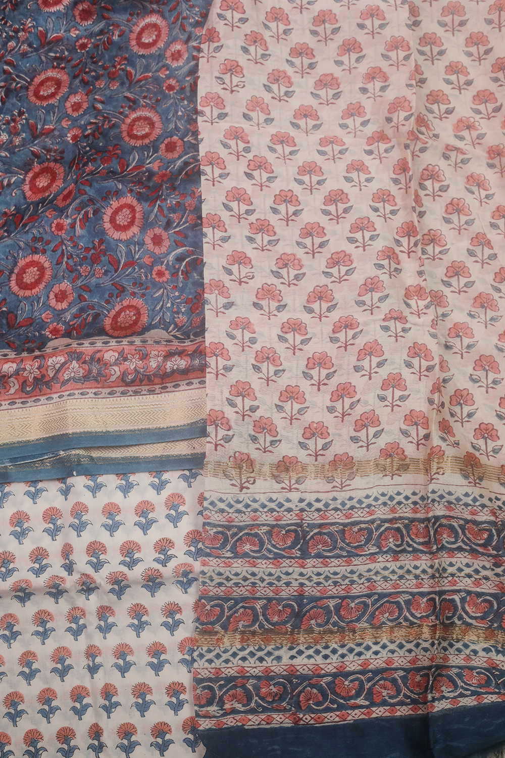 Floral Garden - Blue Maheshwari Silk Cotton Suit - Image 3