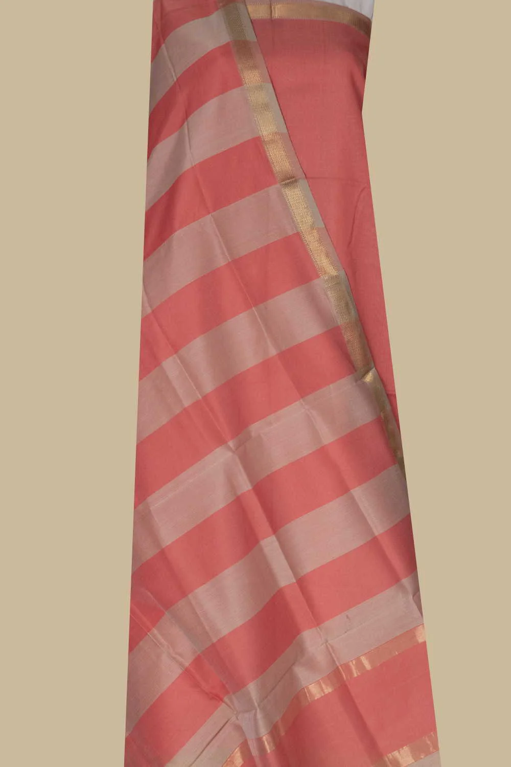Deep Peach Maheshwari Silk Cotton Top & Dupatta - Image 2