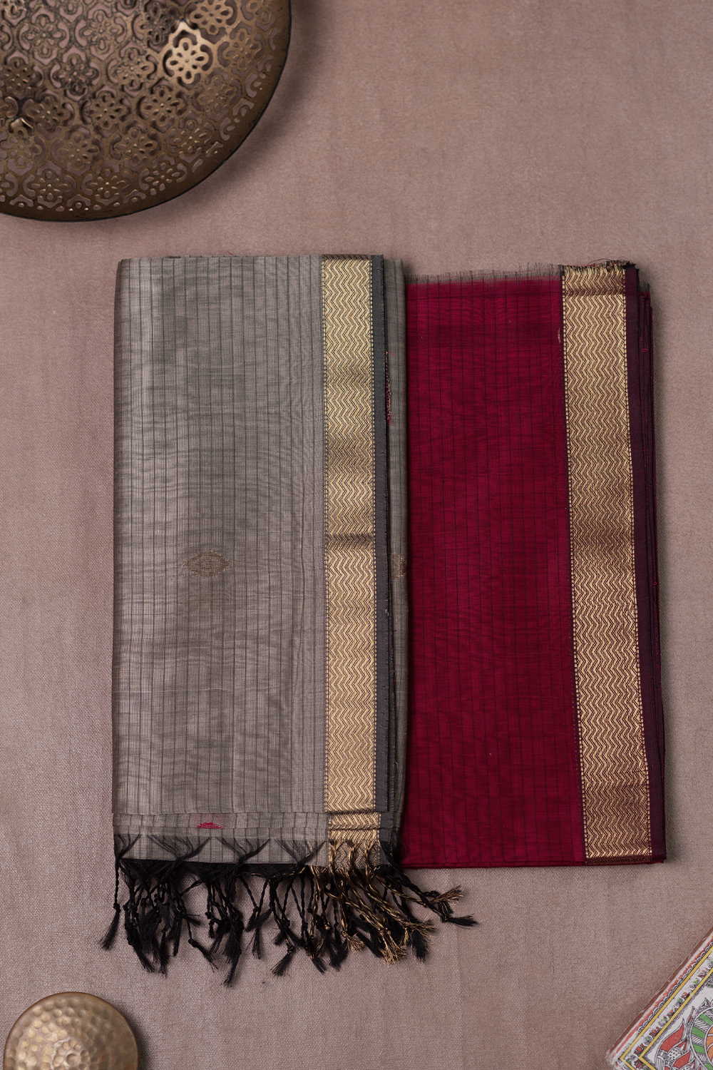 Ruby Maroon Maheshwari Silk Cotton Top & Dupatta - Image 2