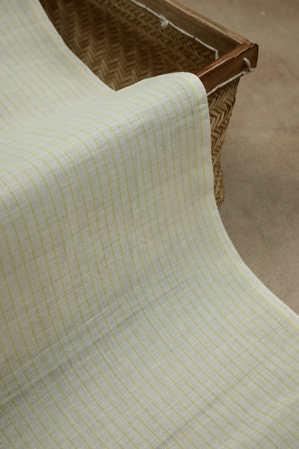 Yellow Stripe on Cream Mangalagiri Cotton Fabric