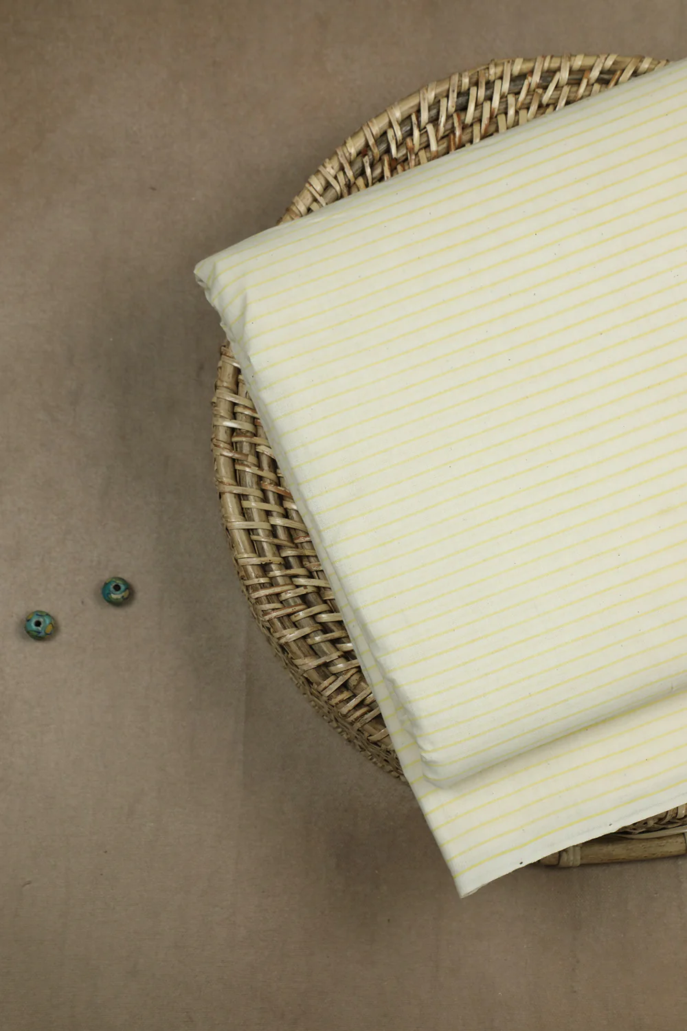 Yellow Stripe on Cream Mangalagiri Cotton Fabric - Image 2