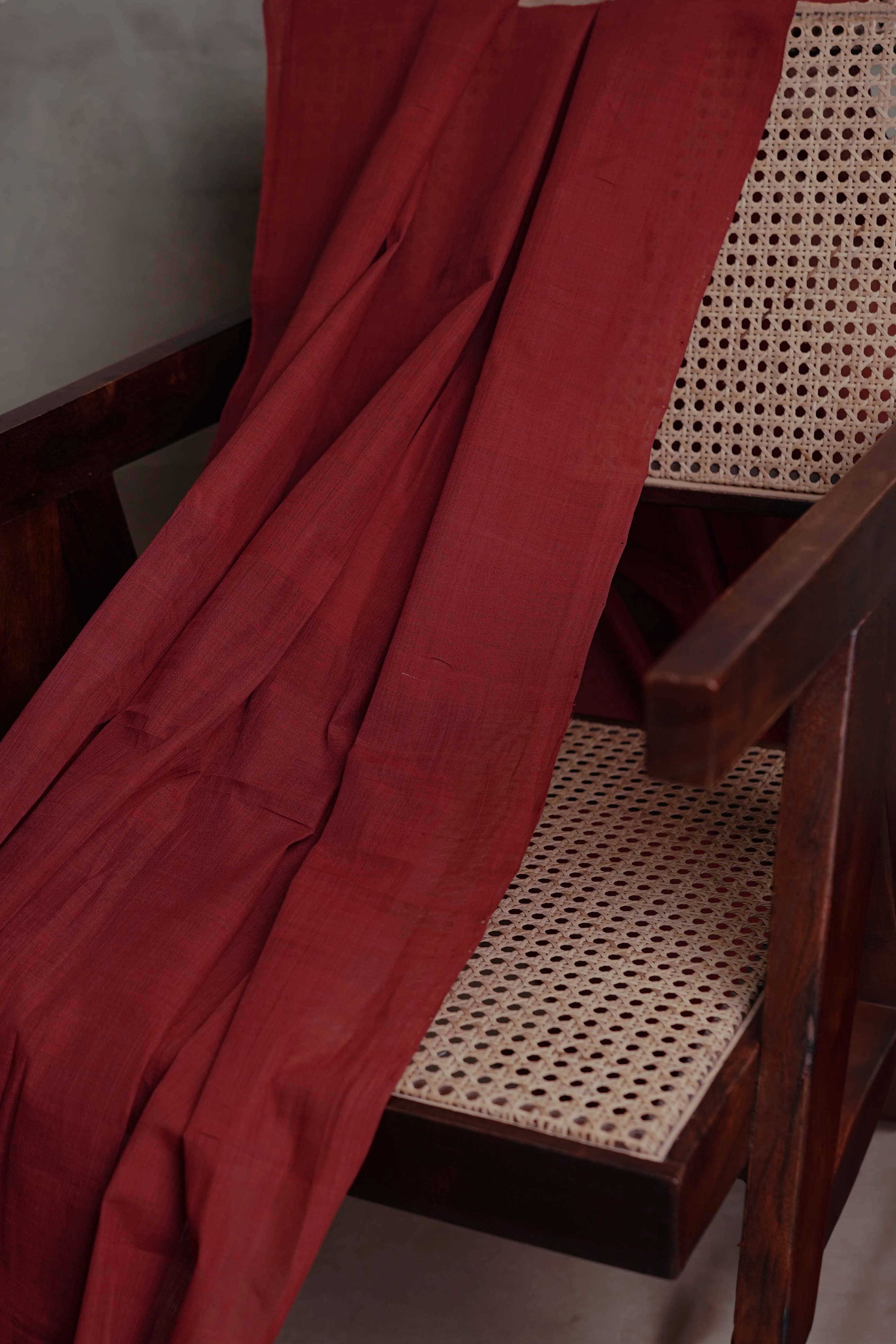 Dark Maroon Mangalagiri Cotton Fabric - Image 2