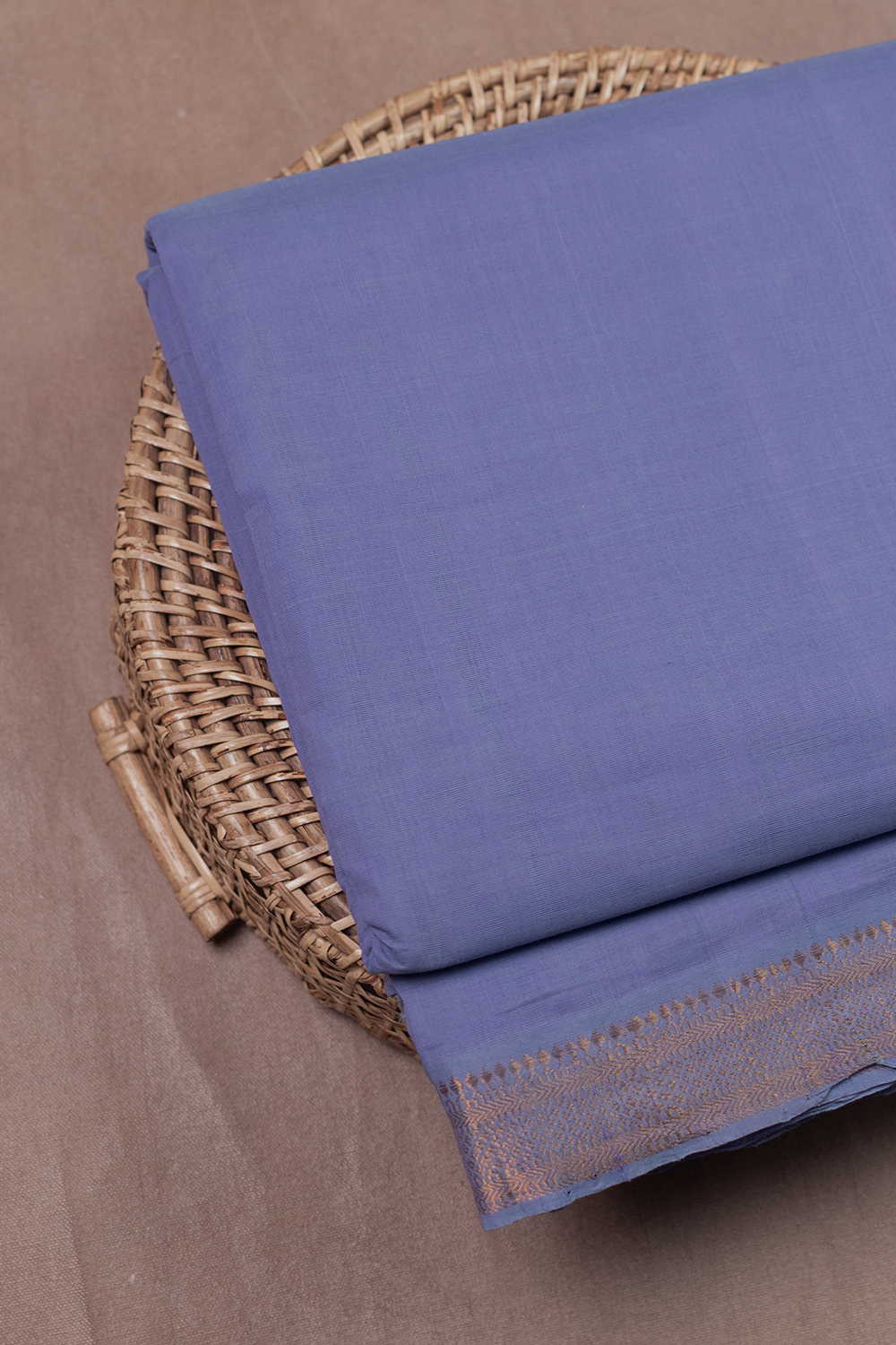 Dusky Blue Bordered Mangalagiri Cotton Fabric