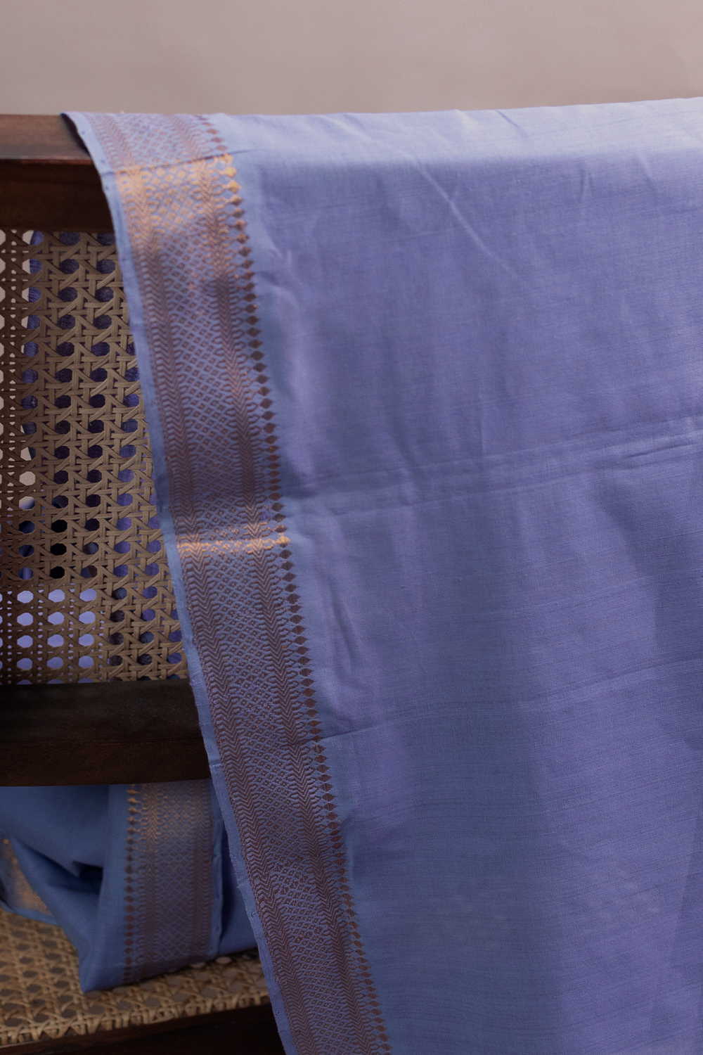 Dusky Blue Bordered Mangalagiri Cotton Fabric - Image 3