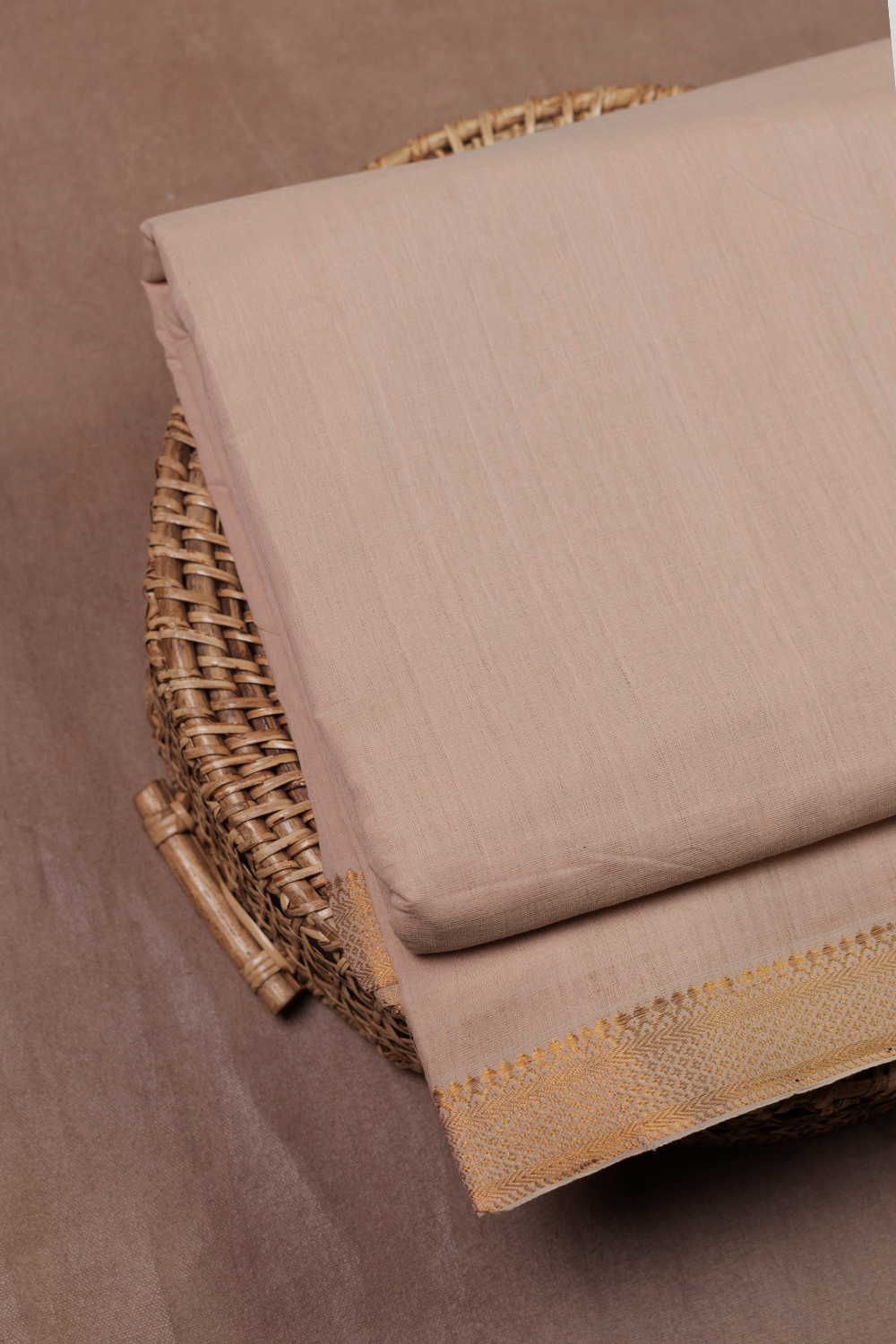 Beige Bordered Beige Mangalagiri Cotton Fabric
