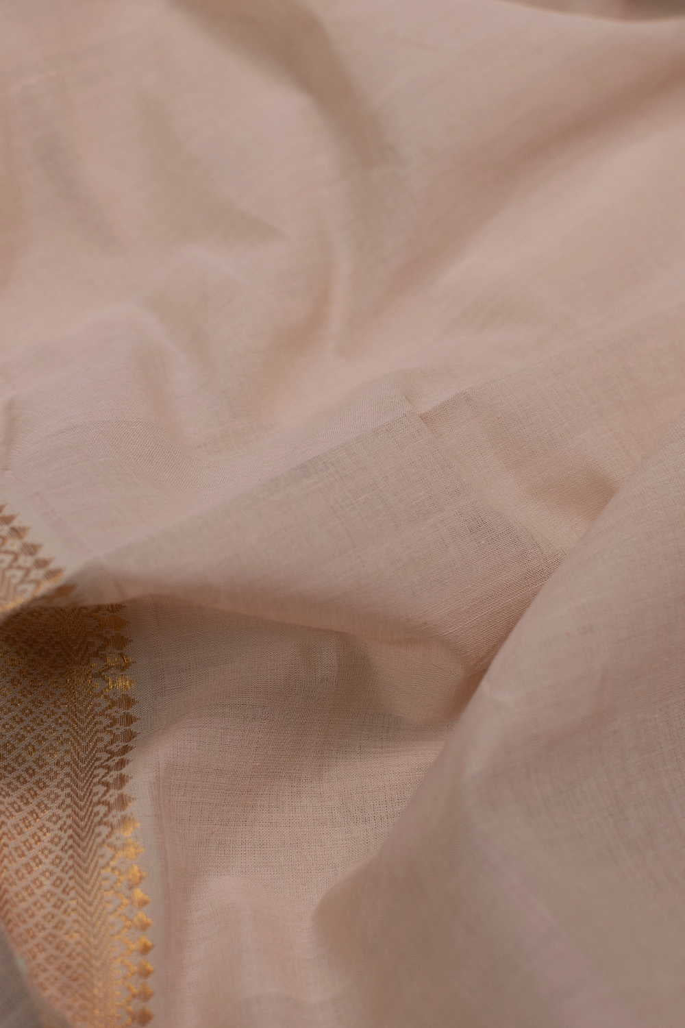 Beige Bordered Beige Mangalagiri Cotton Fabric - Image 2