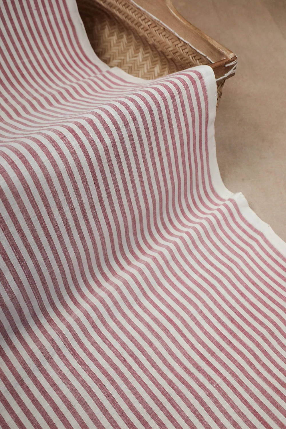 Pink Stripe on Cream Mangalagiri Cotton Fabric