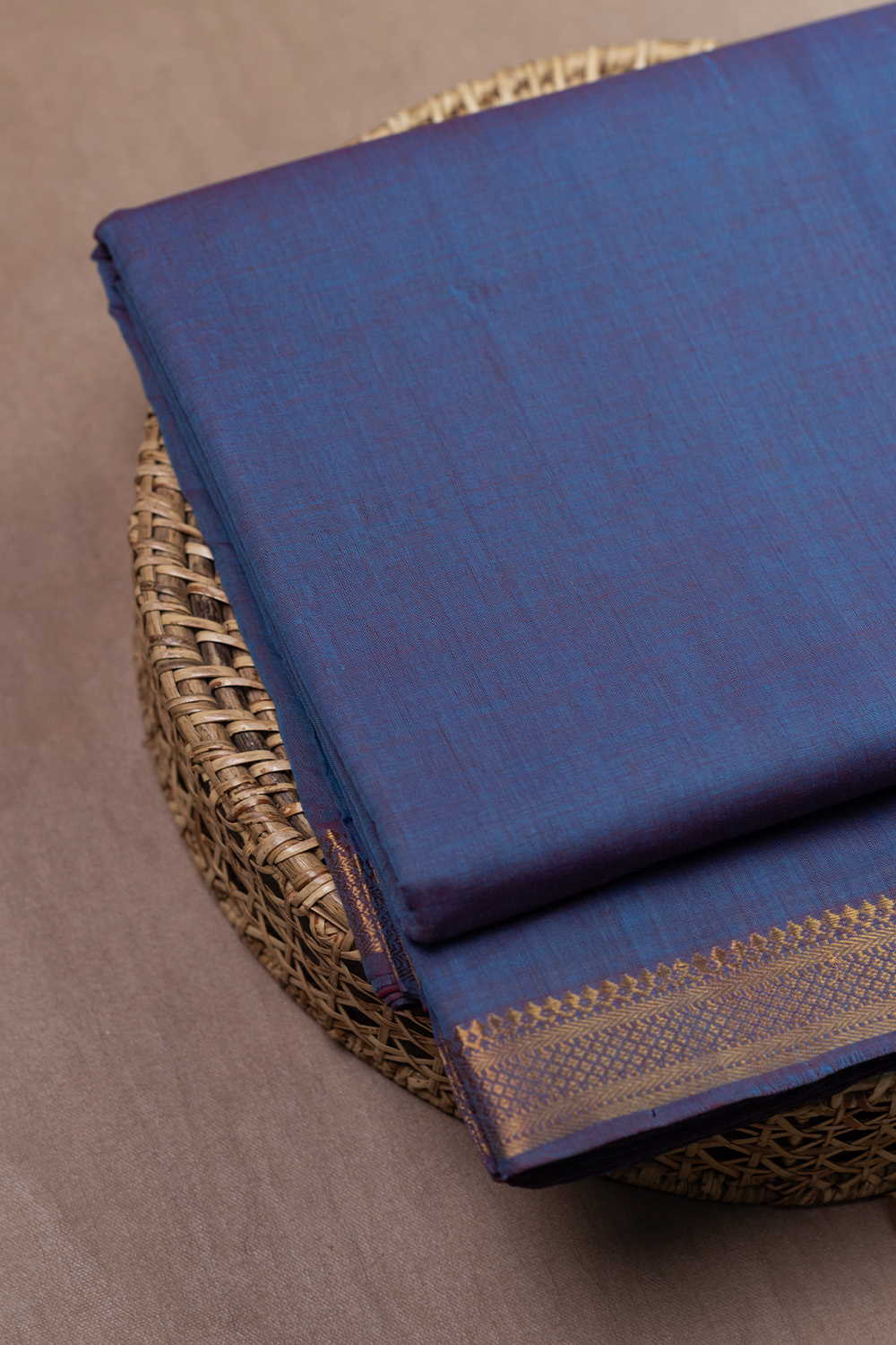 Dual Shaded Blue Mangalagiri Border Cotton Fabric