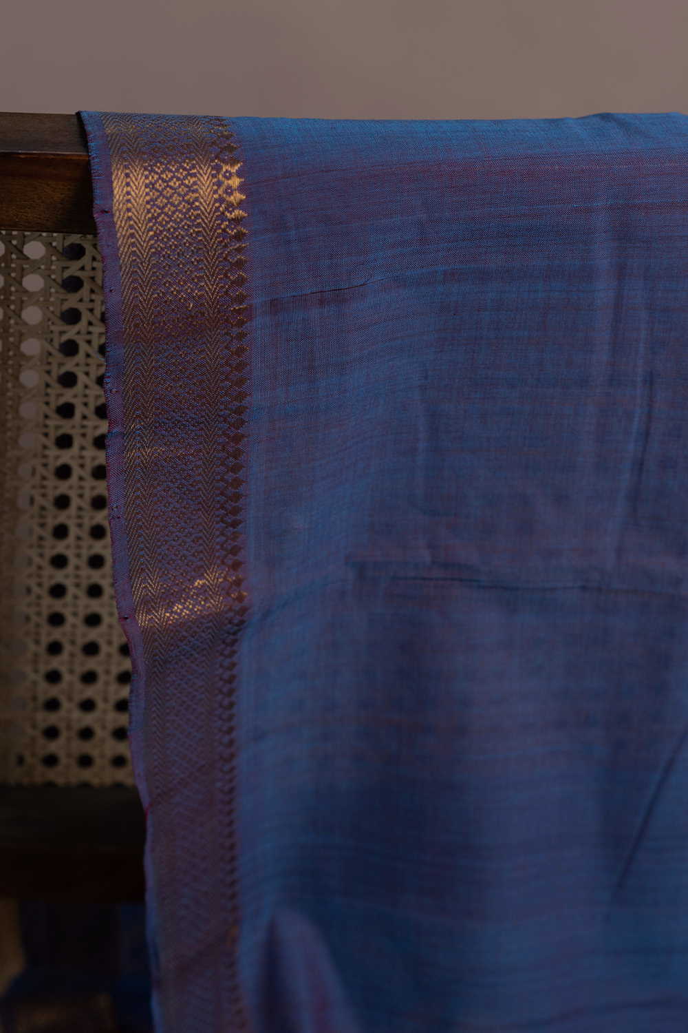 Dual Shaded Blue Mangalagiri Border Cotton Fabric - Image 2