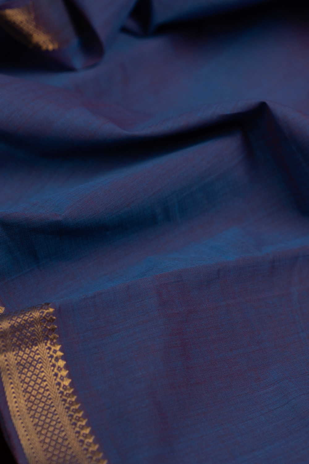 Dual Shaded Blue Mangalagiri Border Cotton Fabric - Image 3