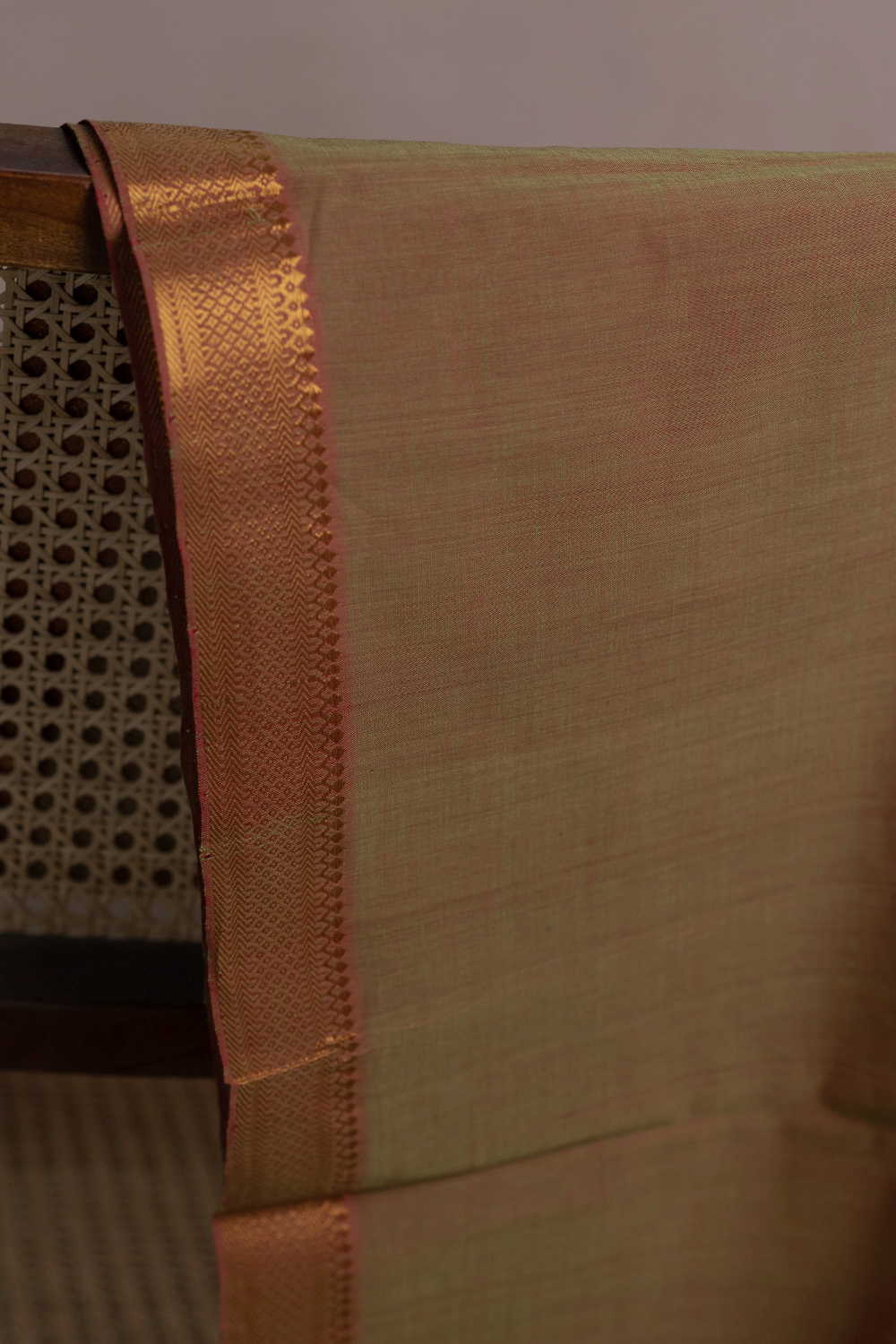 Dual Shaded Yellow with Maroon Mangalagiri Border Fabric - Image 2