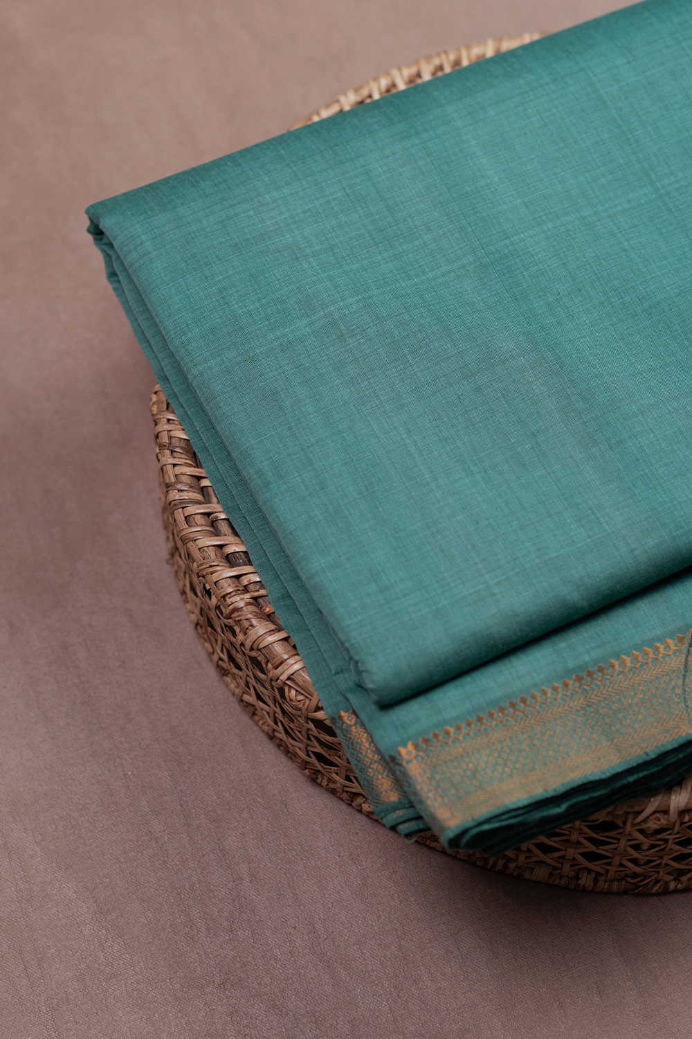 Seaform Green Mangalagiri Border Cotton Fabric - Image 2