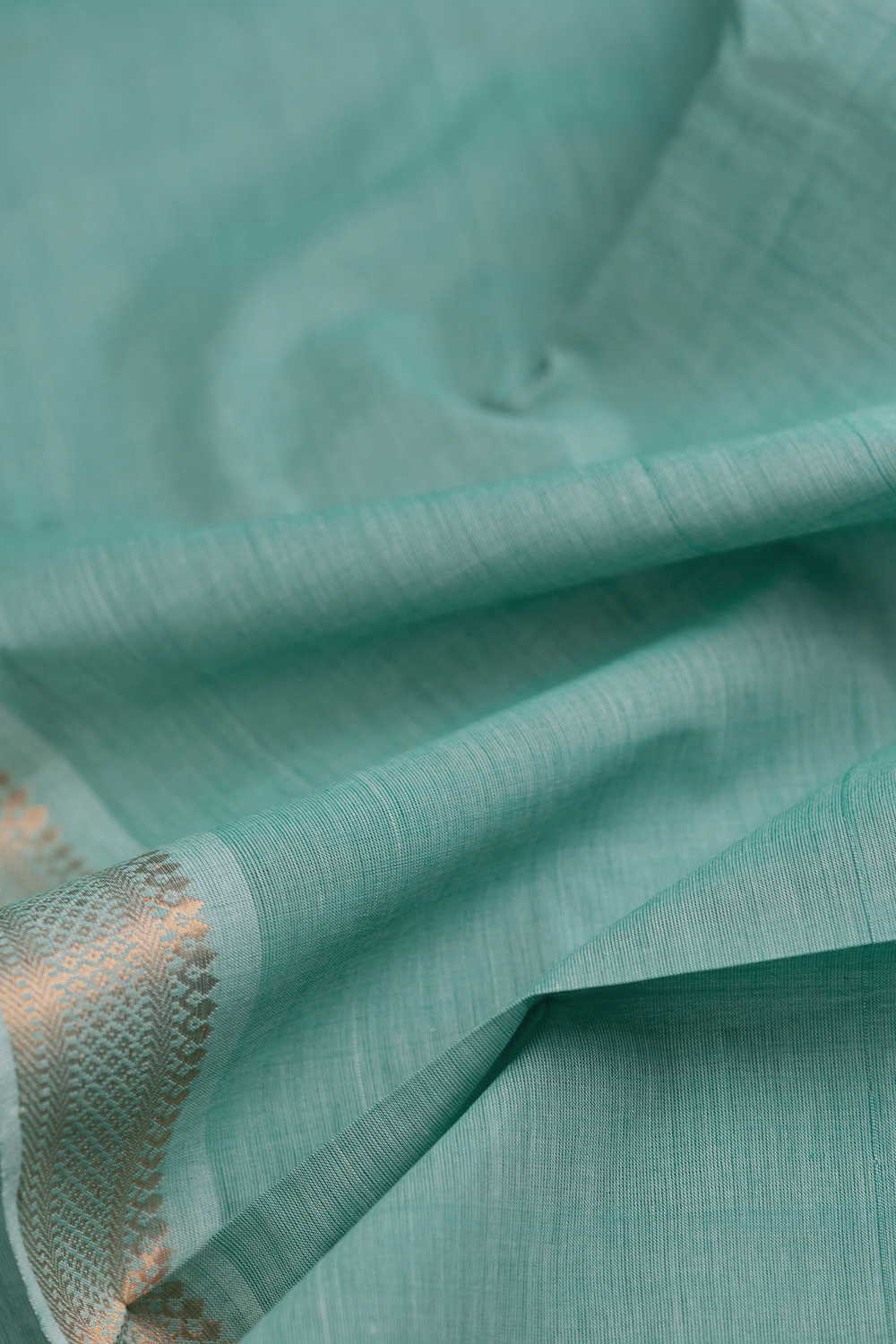 Mint Green Mangalagiri Border Cotton Fabric - Image 3