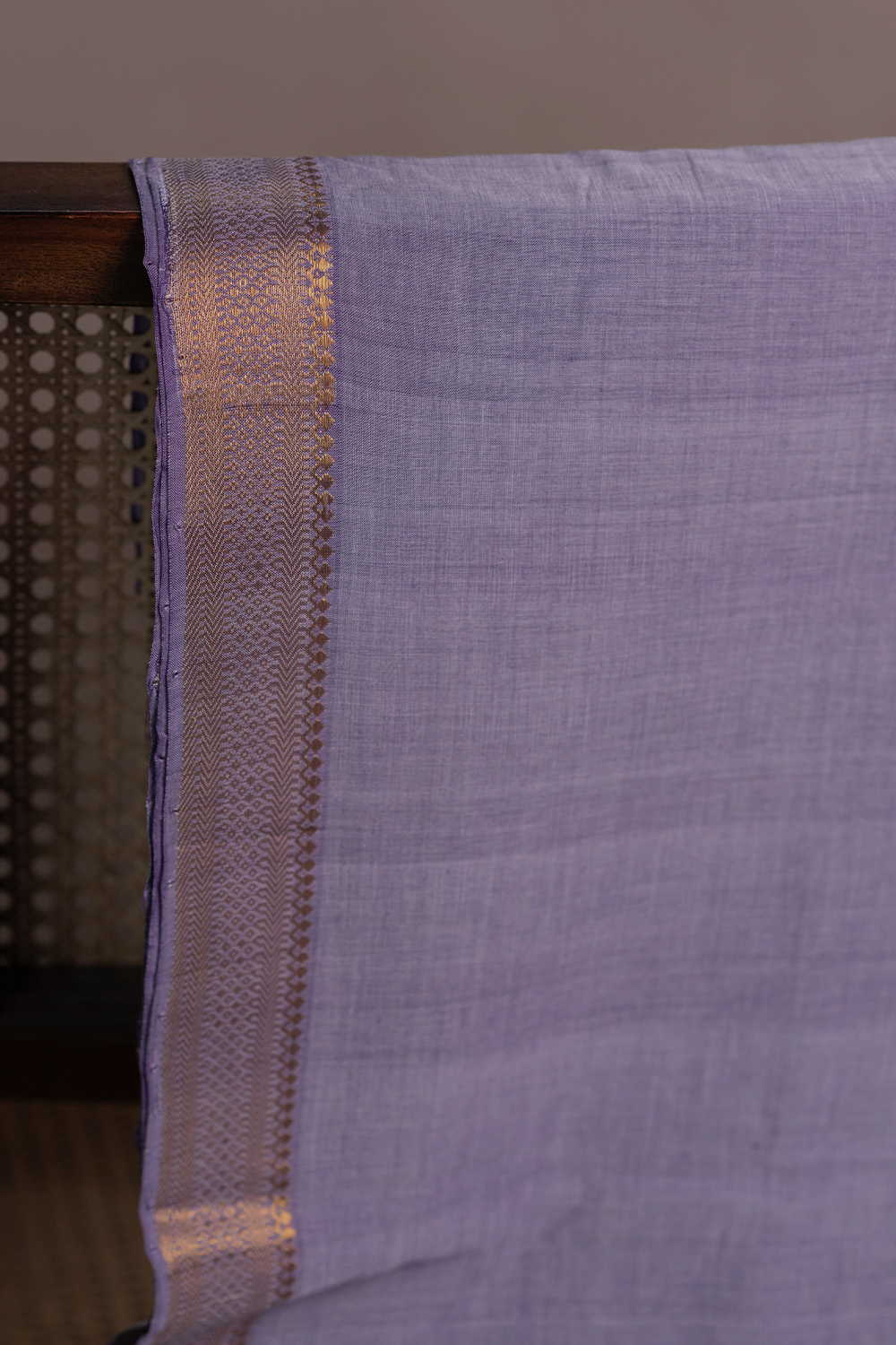 Iris Purple Mangalagiri Border Cotton Fabric - Image 2