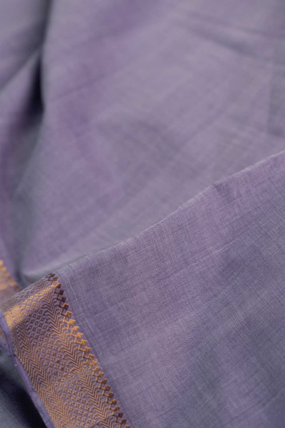 Iris Purple Mangalagiri Border Cotton Fabric - Image 3